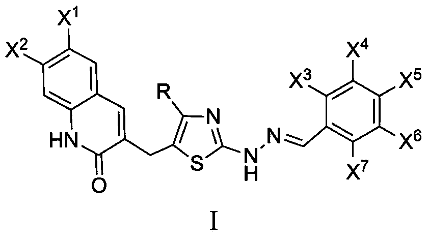 3-[[2-(2-benzyl hydrazono) thiazole-5-base] methyl] quinoline-2 (1H)-ketone and preparation and applications thereof