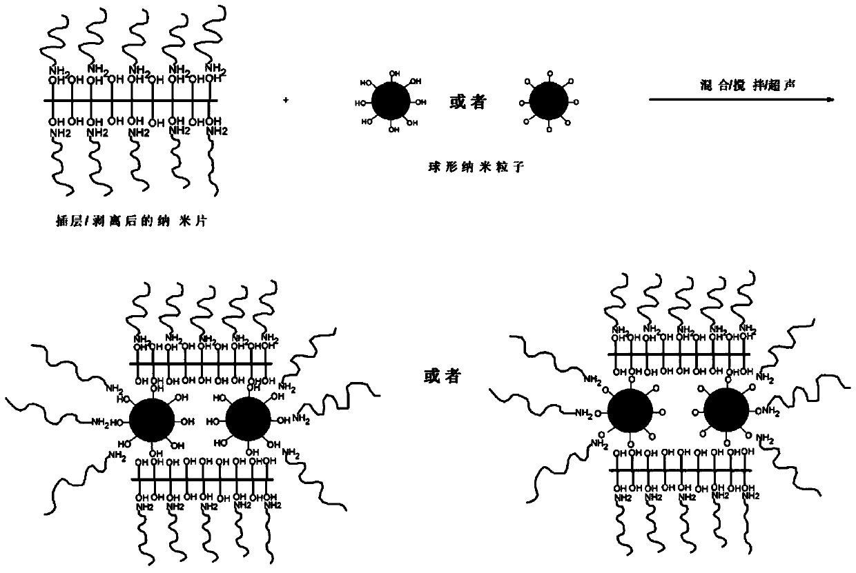 Method for simultaneously and stably dispersing laminated nanosheets and spherical nanoparticles in oily medium and application thereof