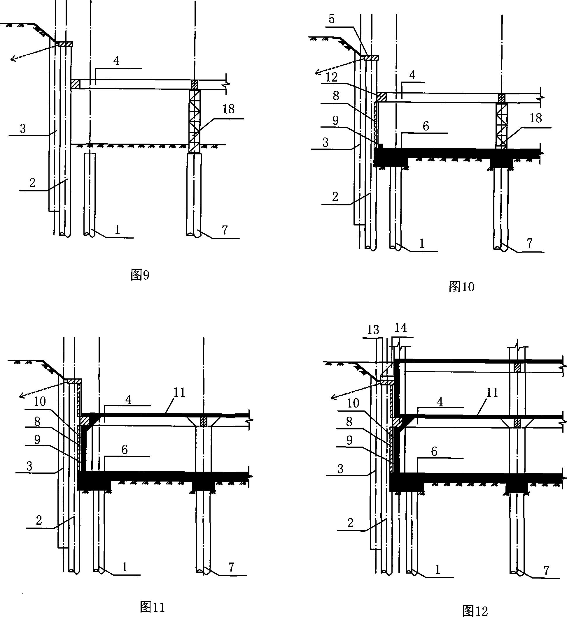 Underground engineering one-pile multi-use semi reverse construction method