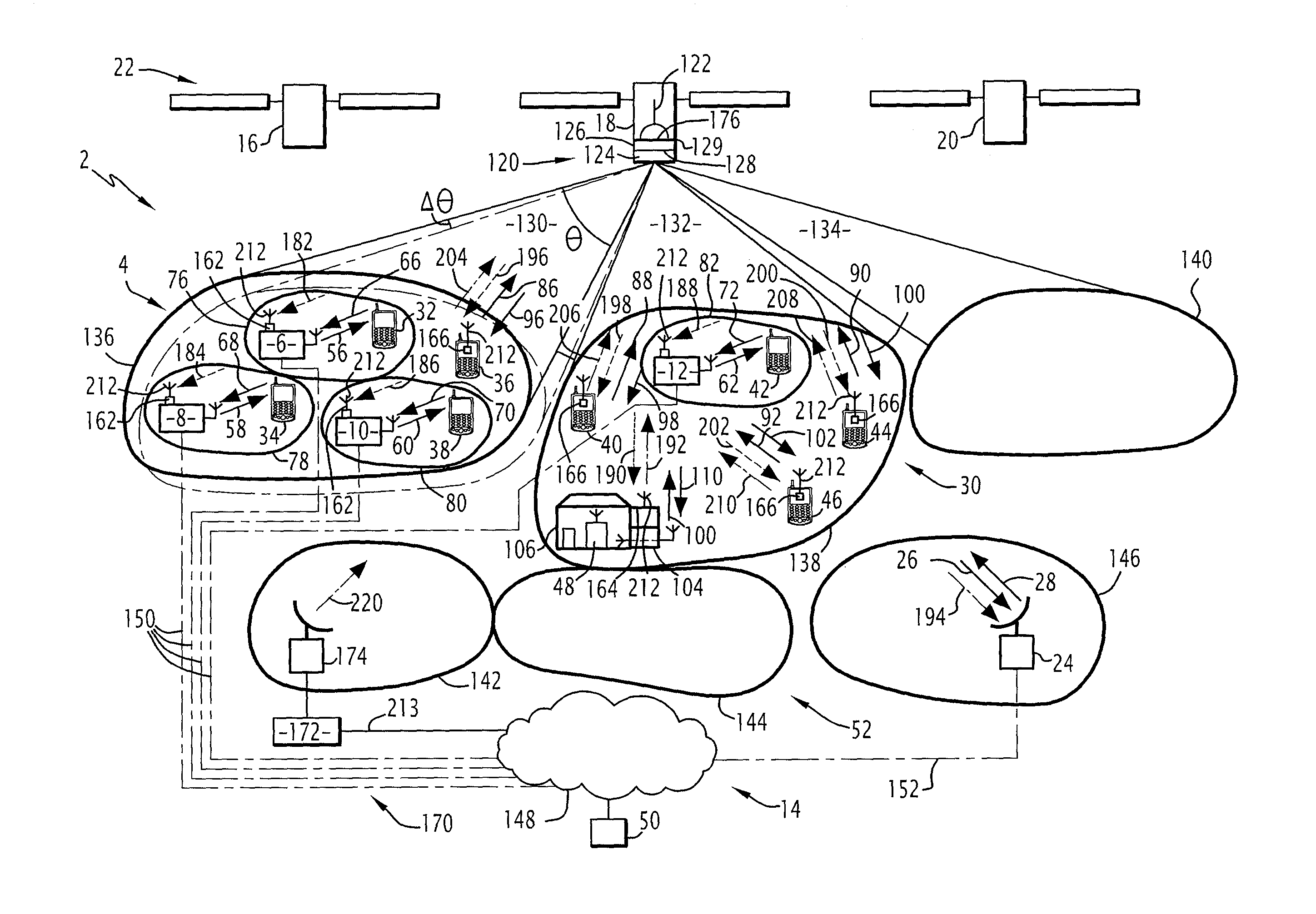 High capacity hybrid terrestrial/satellite cellular radio communication system