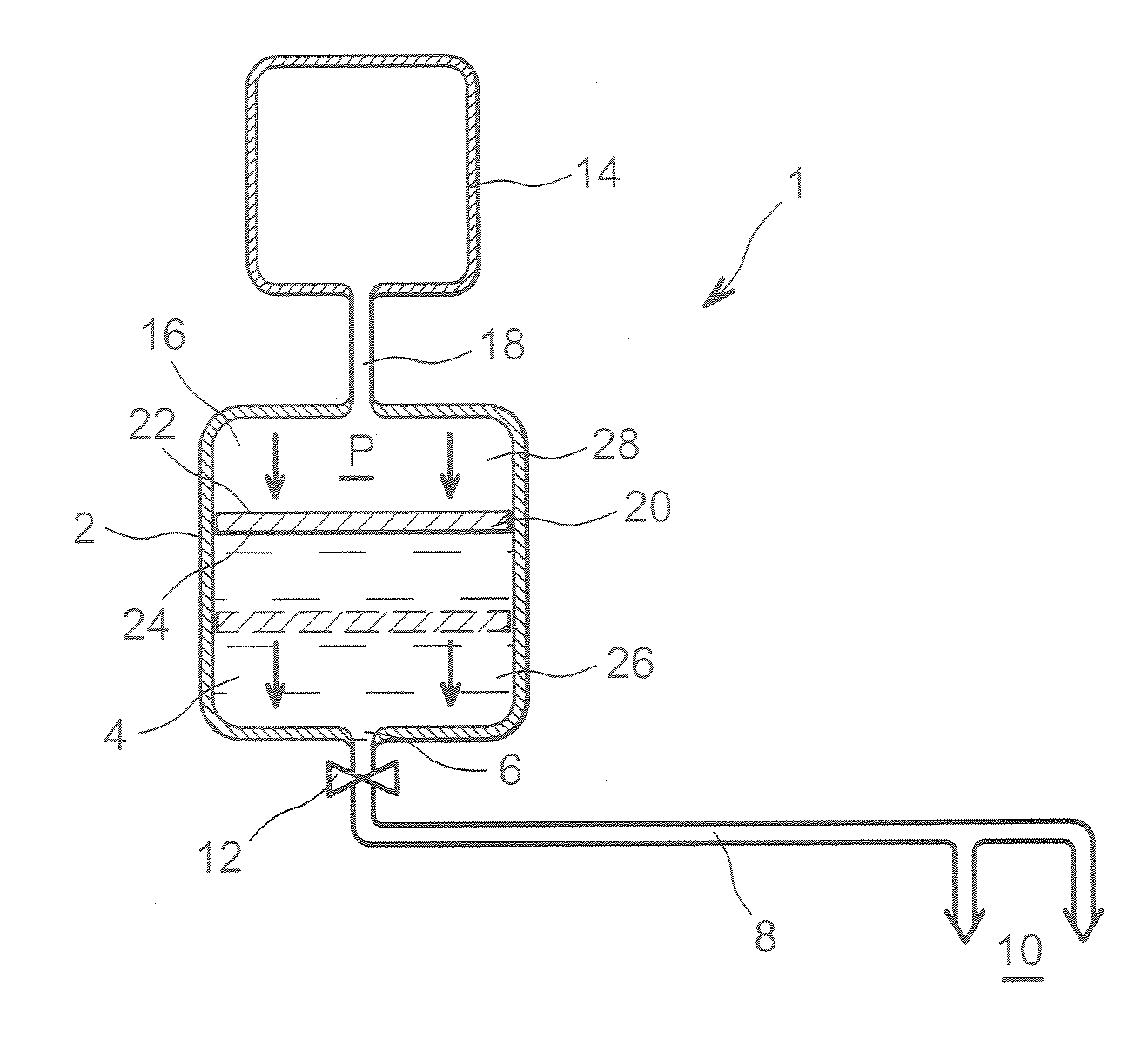 Device for increasing the effectiveness of the pressurizing gas in an extinguisher bottle