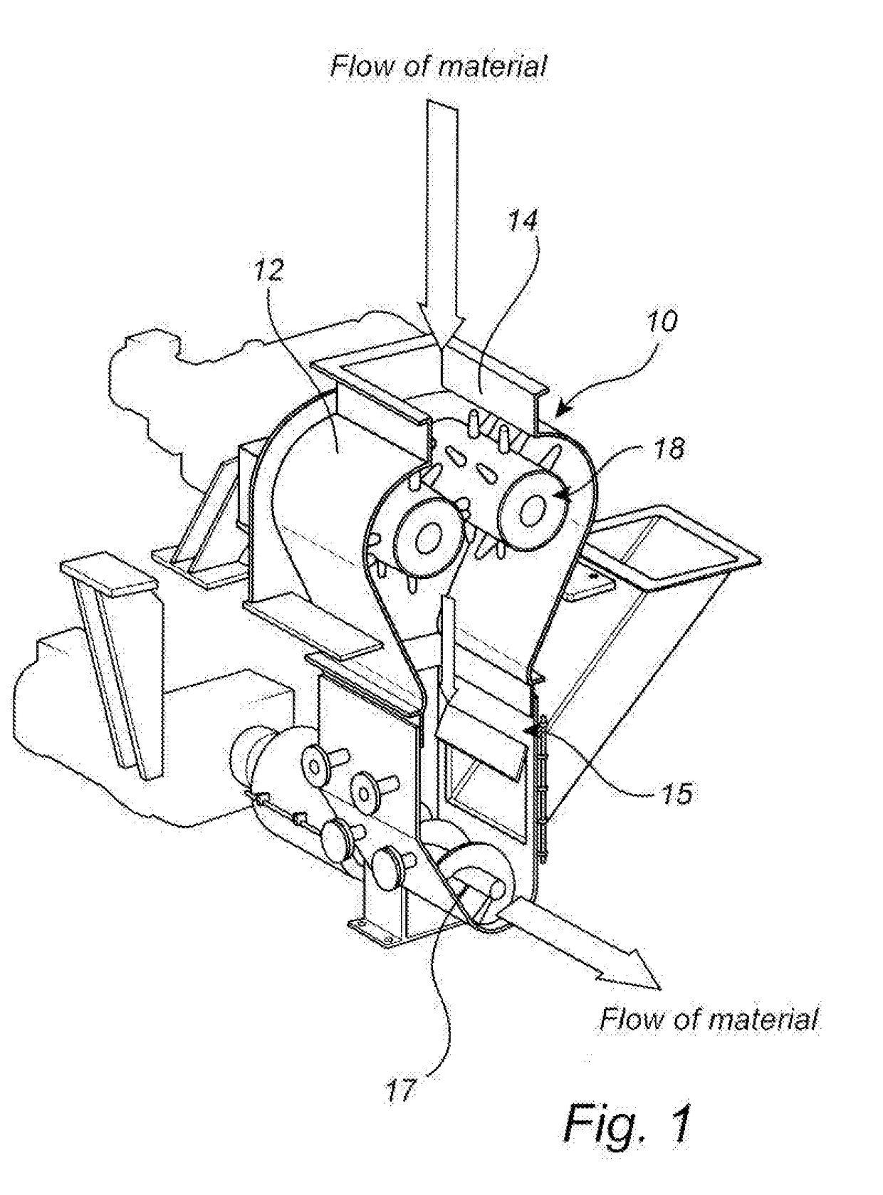 Arrangement and system for feeding biomass material to a treatment process