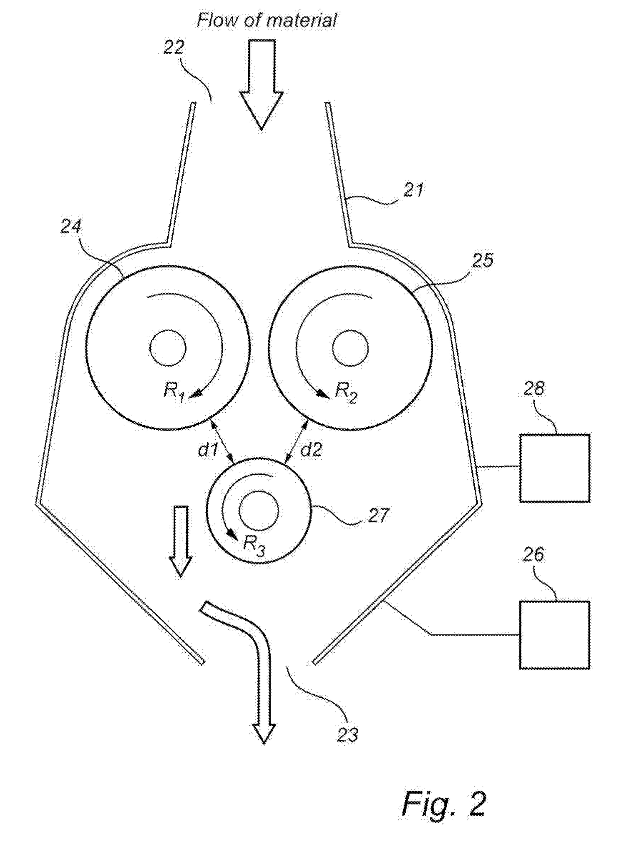 Arrangement and system for feeding biomass material to a treatment process