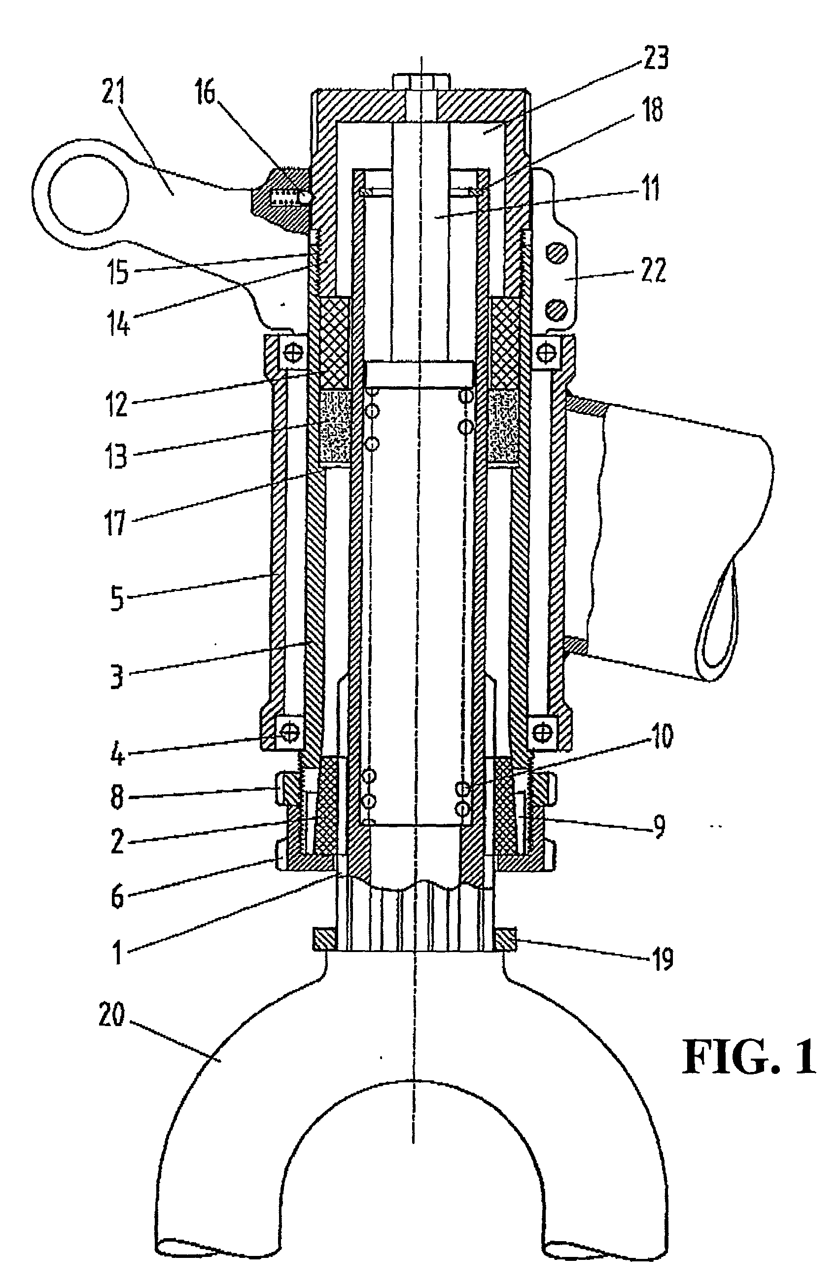 Shock absorbing fork and bicycle, motorcycle or tricycle with such a shock absorbing fork