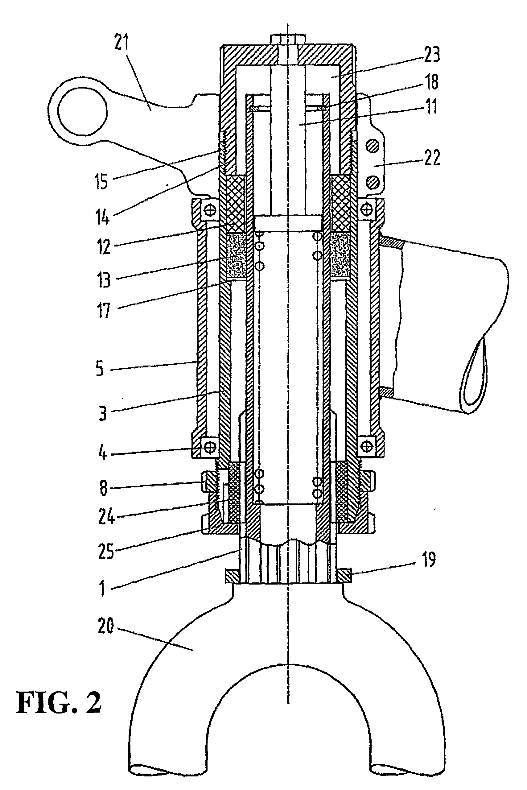 Shock absorbing fork and bicycle, motorcycle or tricycle with such a shock absorbing fork