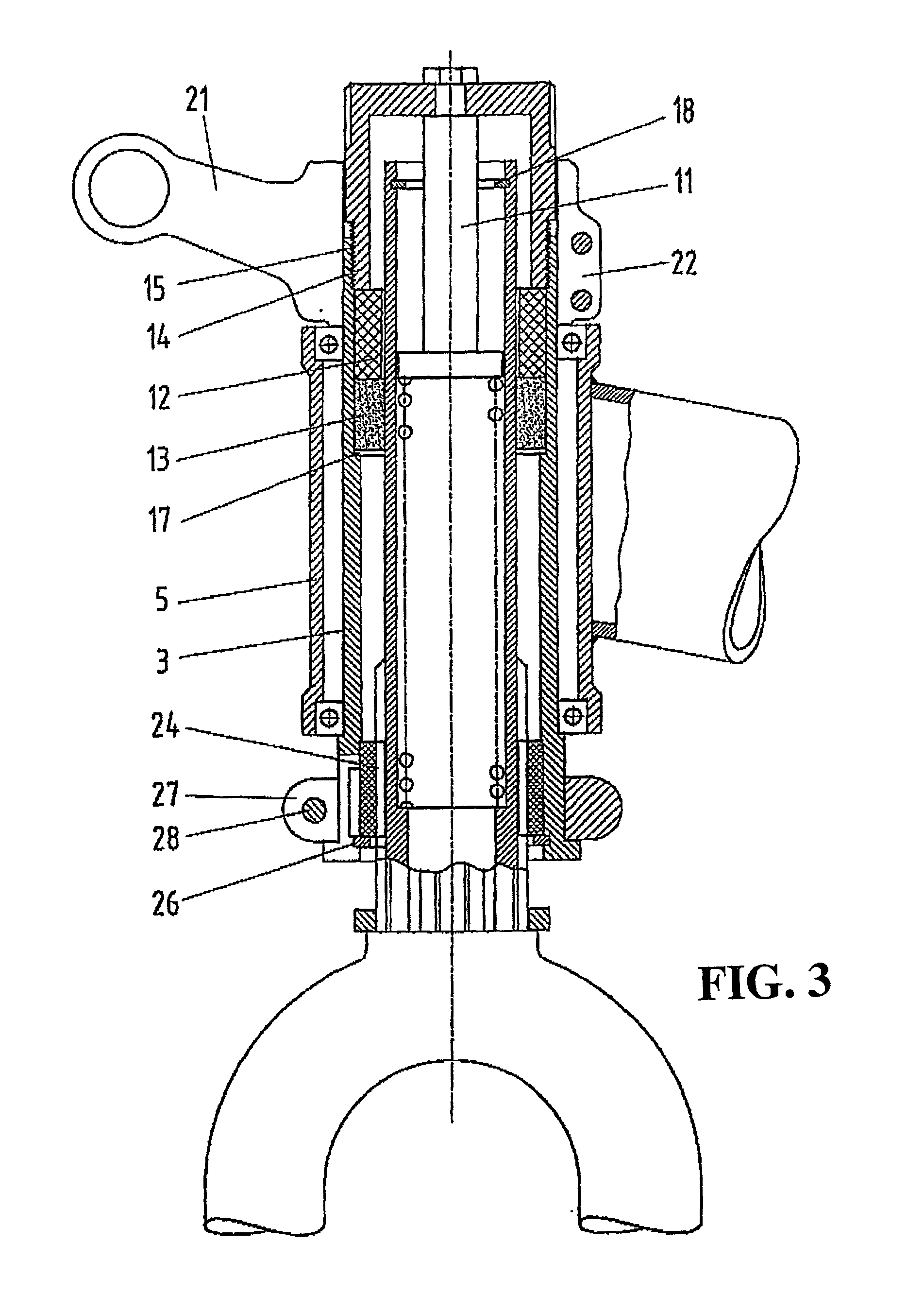 Shock absorbing fork and bicycle, motorcycle or tricycle with such a shock absorbing fork