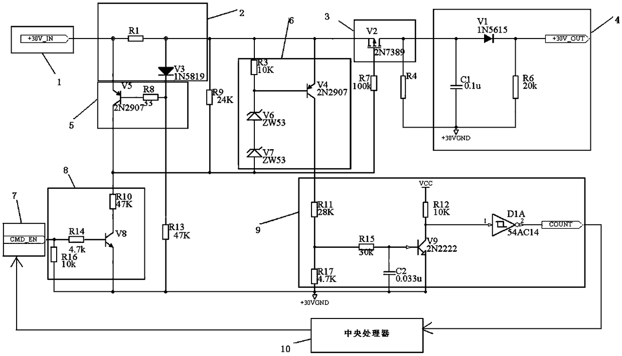 A controllable and adjustable space computer instruction power supply current limiting protection circuit