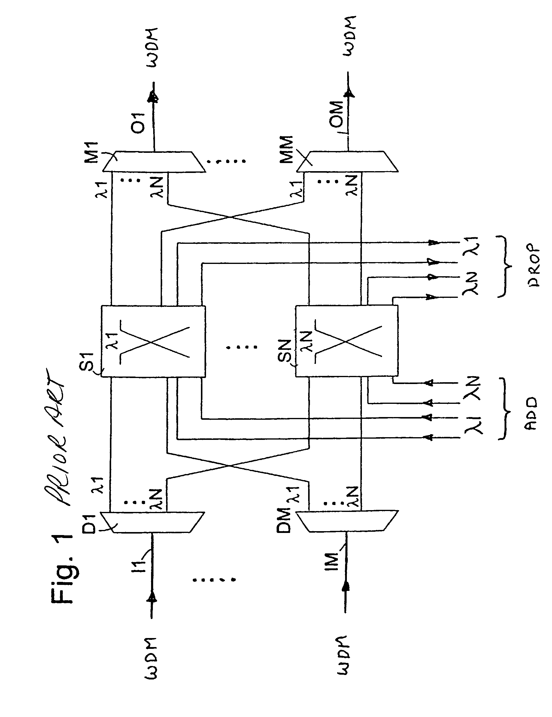 Optical cross-connector containing multi-stage Clos network in which a single-stage matrix comprises one stage of the Clos network