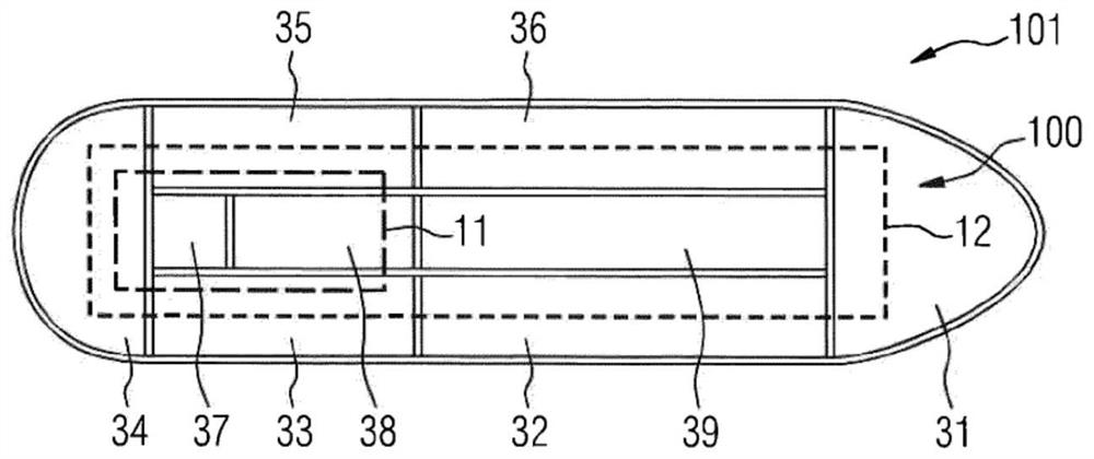 Energy supply system for a water-bound device which has different connected zones