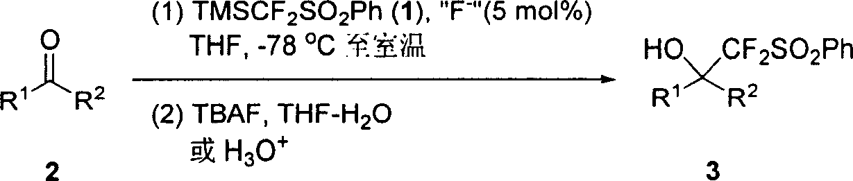 Difluoromethylation reaction of paracarbonyl copound participated with [(phenylsulfonyl) difluoromethyl] trimethyl silane