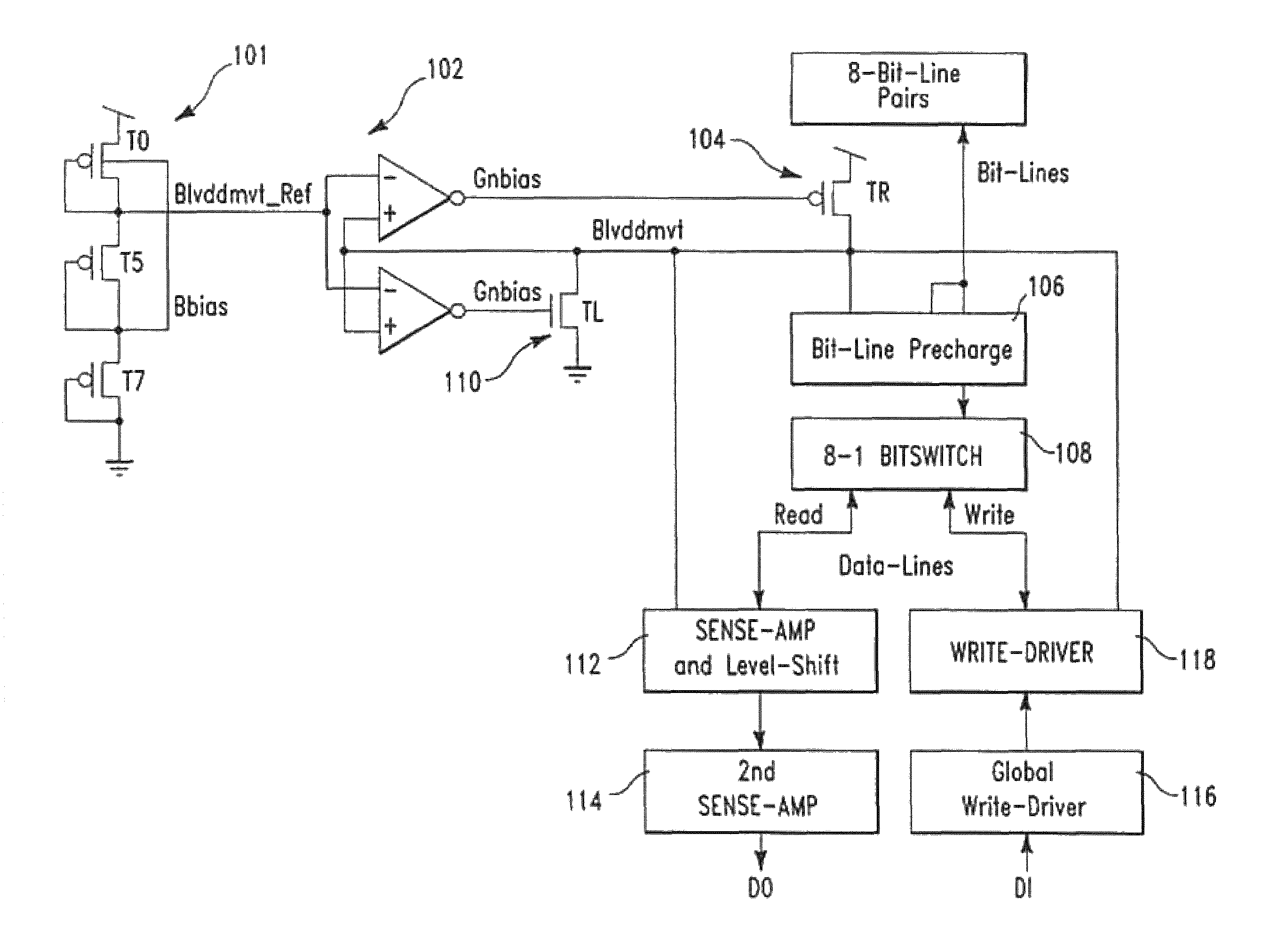 Single supply sub VDD bit-line precharge SRAM and method for level shifting