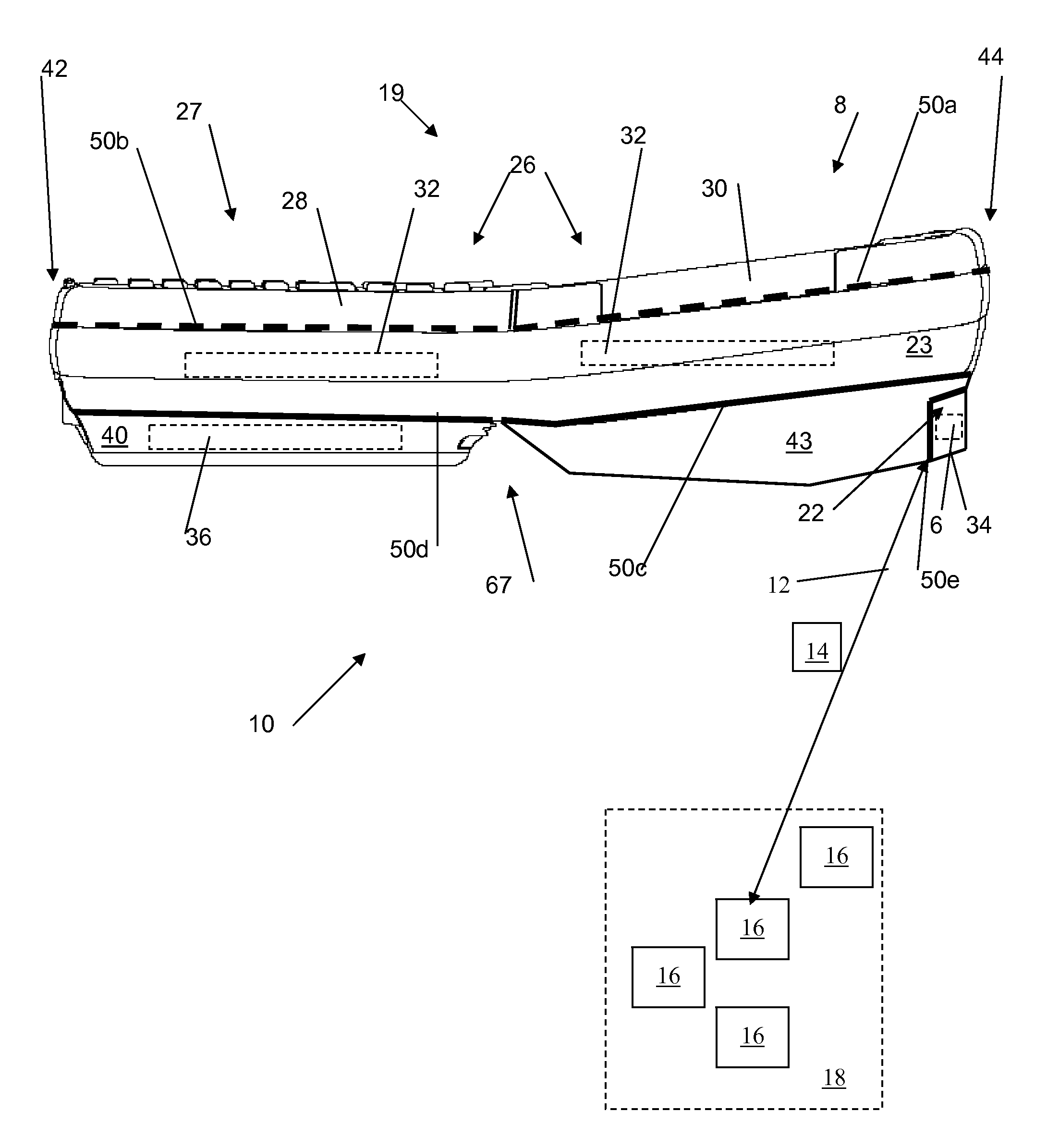 Housing of a portable terminal including an integral central frame as part of the housing surface