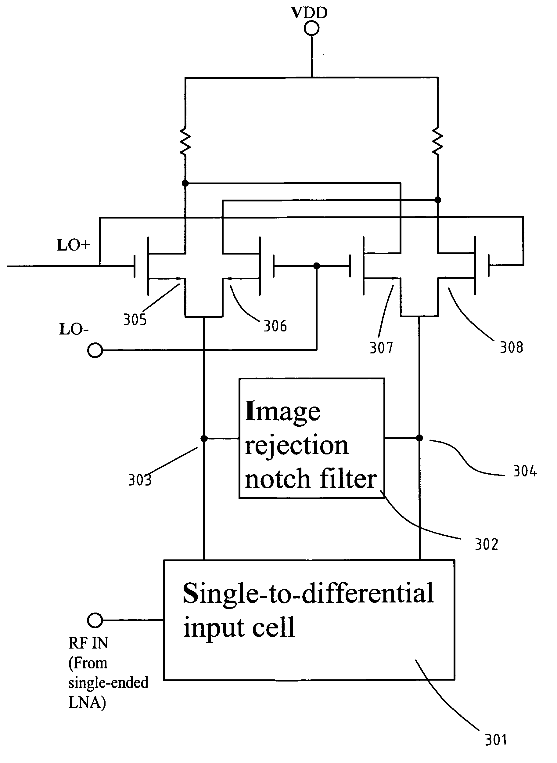 Radio frequency mixer with notch filter