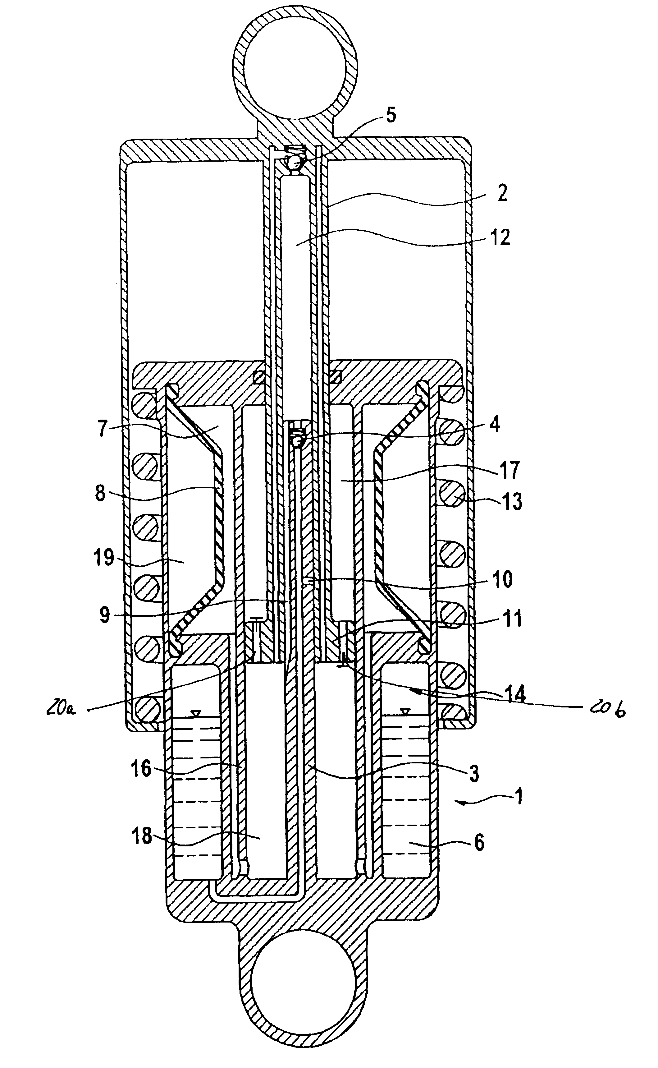 Self-pumping, hydropneumatic suspension strut unit