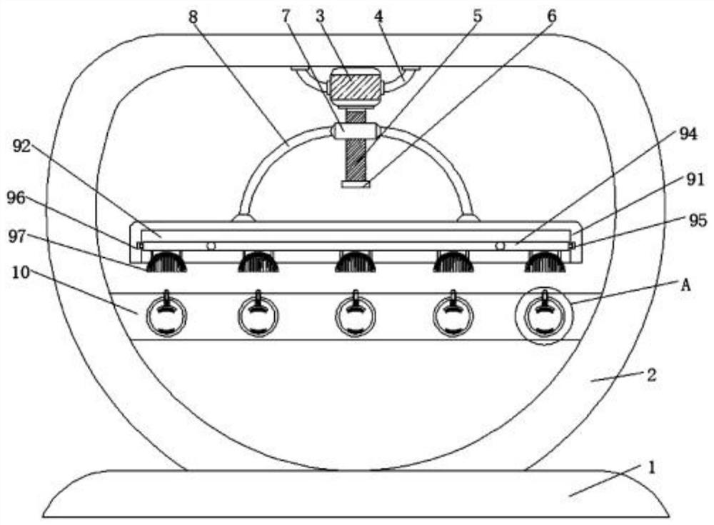 Writing brush head straightening device for writing brush processing and use method