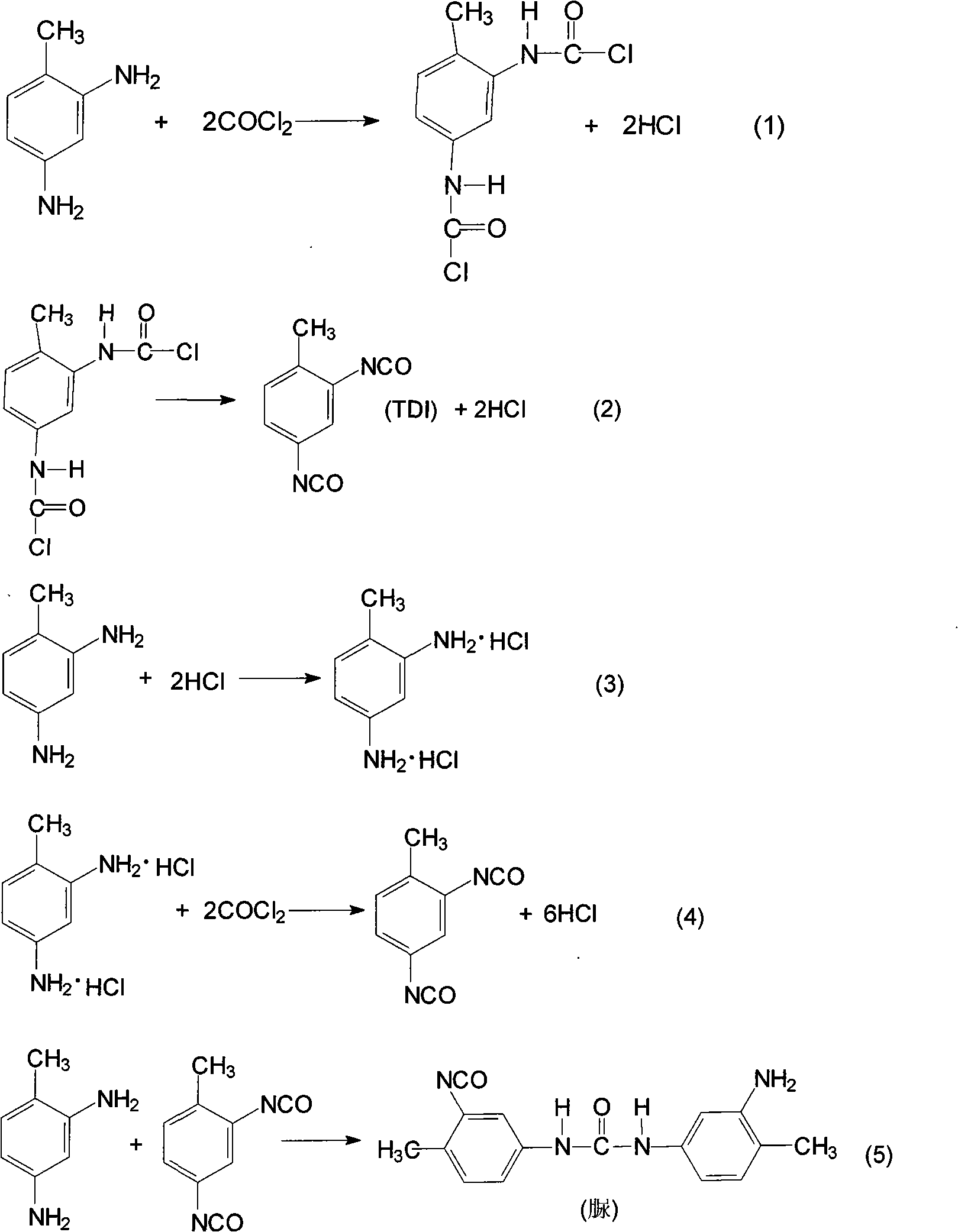 Method for recovering phosgene in continuous production process of toluene di-isocyanate