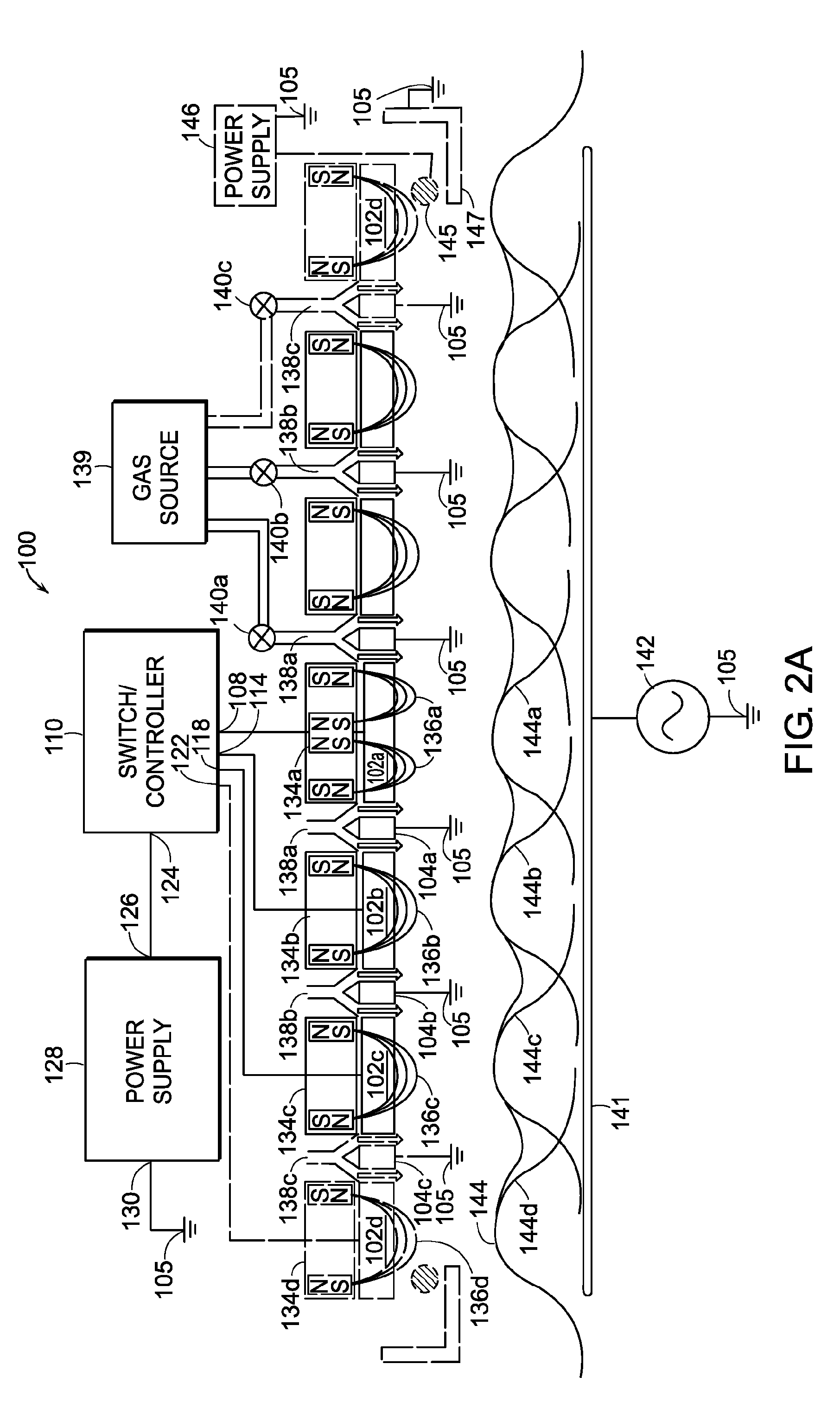 Plasma source with segmented magnetron cathode