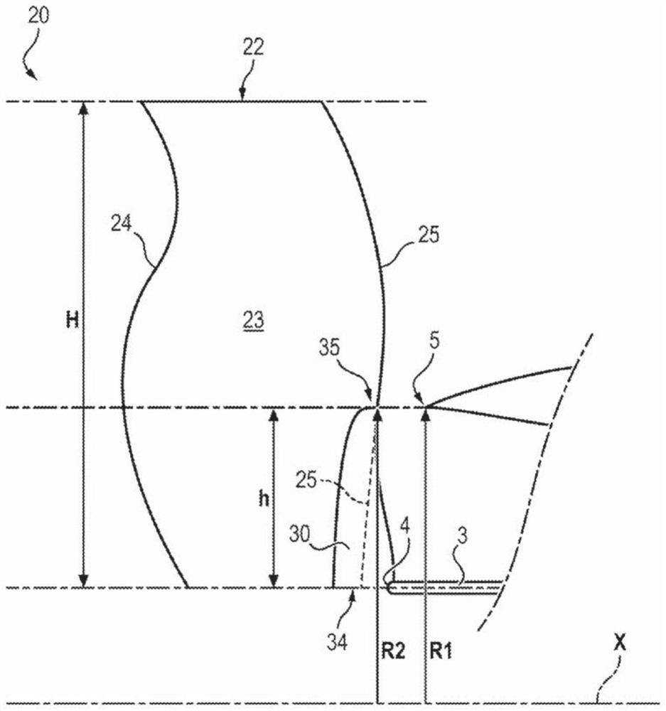 Turbomachine assembly comprising fan blades with an extended trailing edge