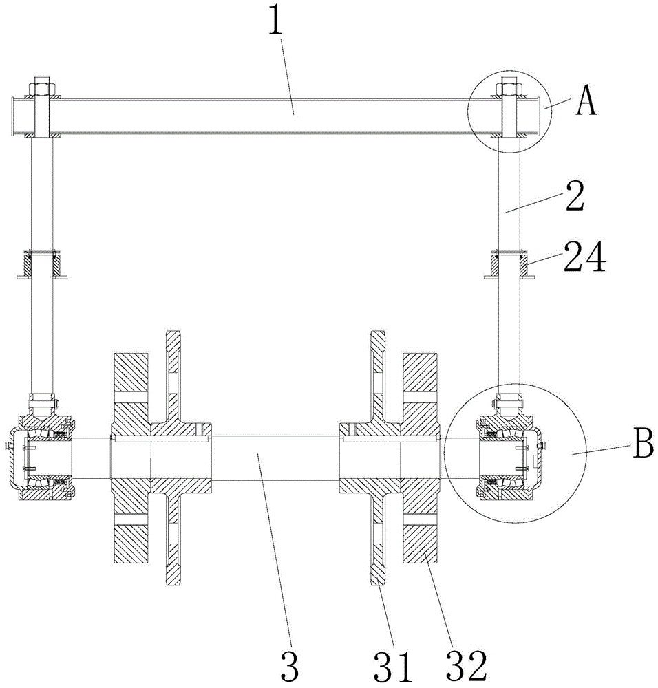 A frame structure of inner tension tail of plate chain bucket elevator