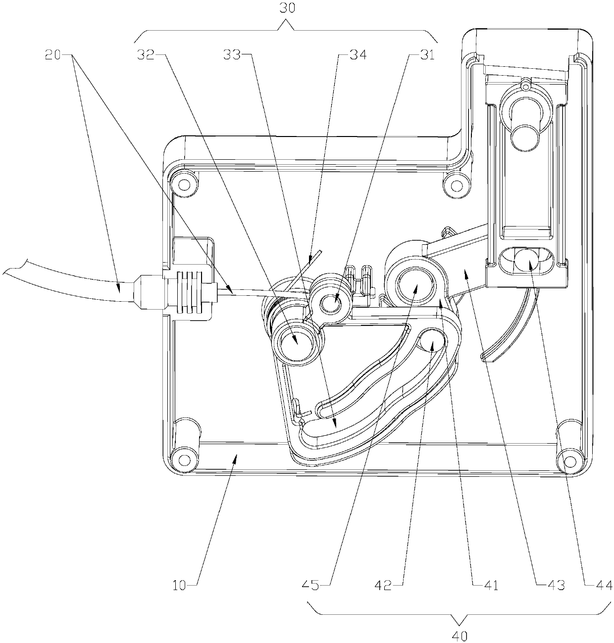 Control mechanism with controllable output stroke and water feeding, water draining and water feeding and draining devices