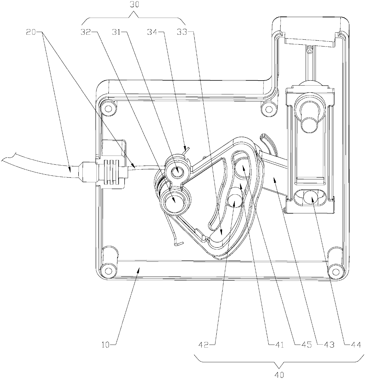 Control mechanism with controllable output stroke and water feeding, water draining and water feeding and draining devices