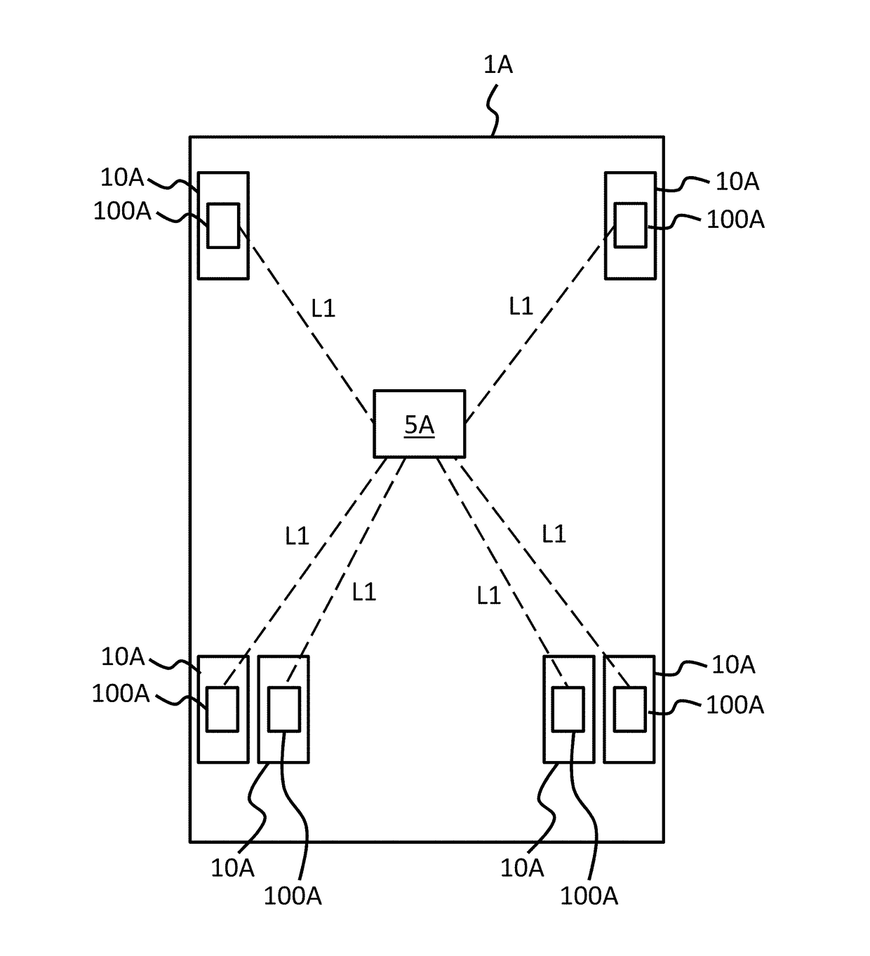 Method of locating a plurality of electronic measuring modules mounted in the wheels of a motor vehicle