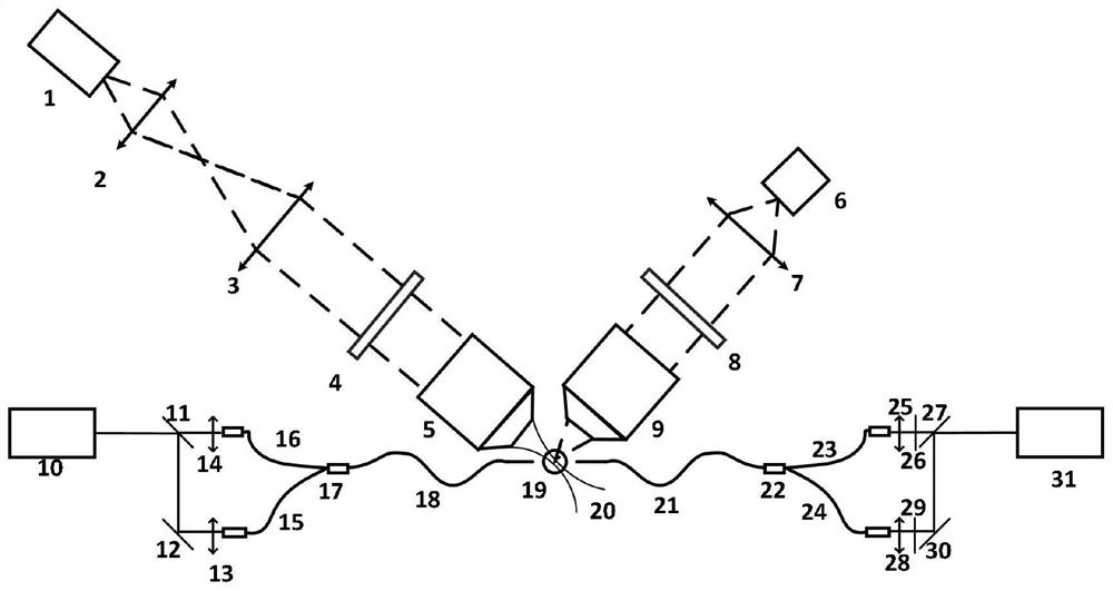 Light sheet fluorescence microscopic imaging method and device based on double-core optical fiber light control