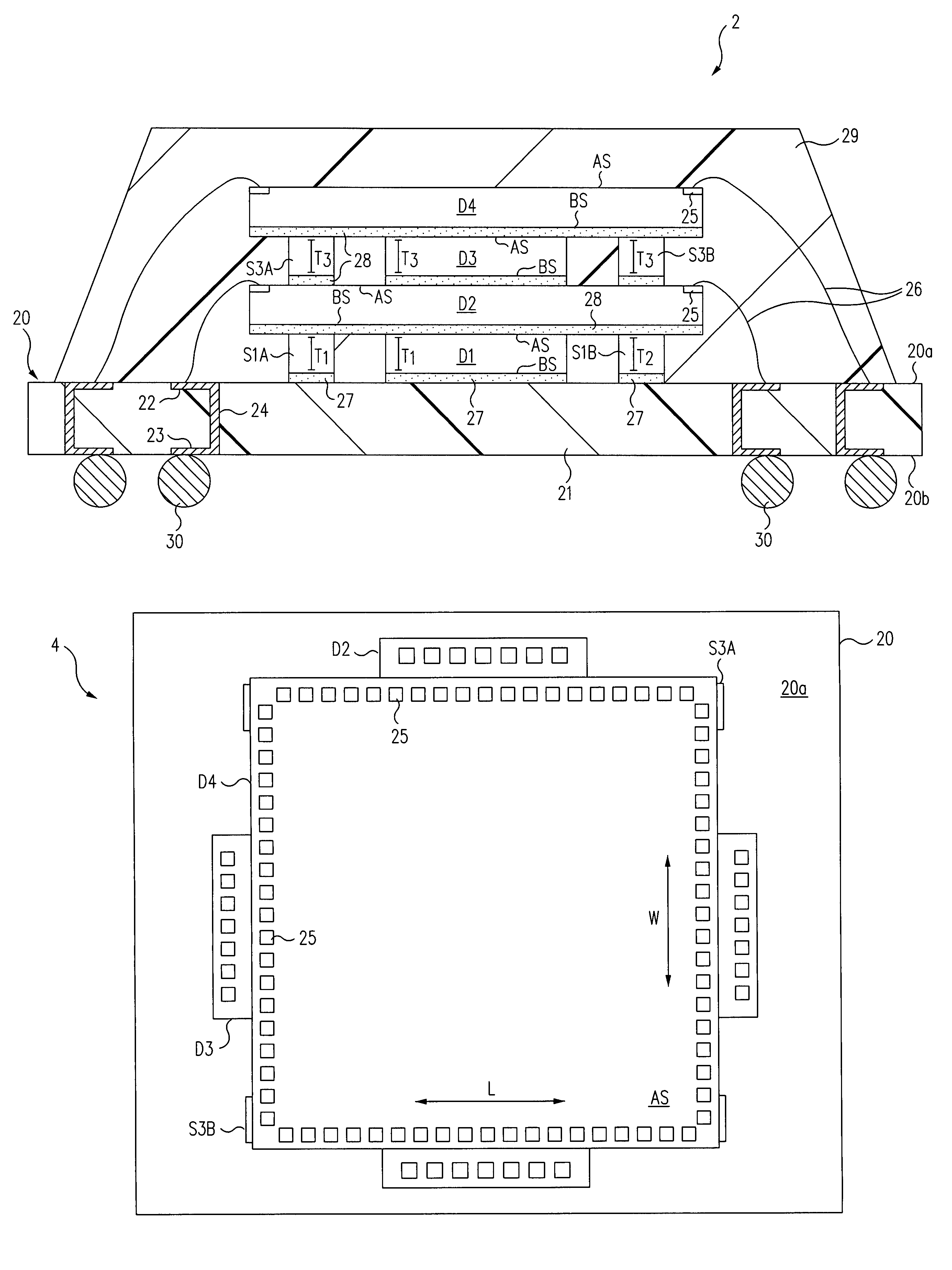 Stacked semiconductor die assembly having at least one support