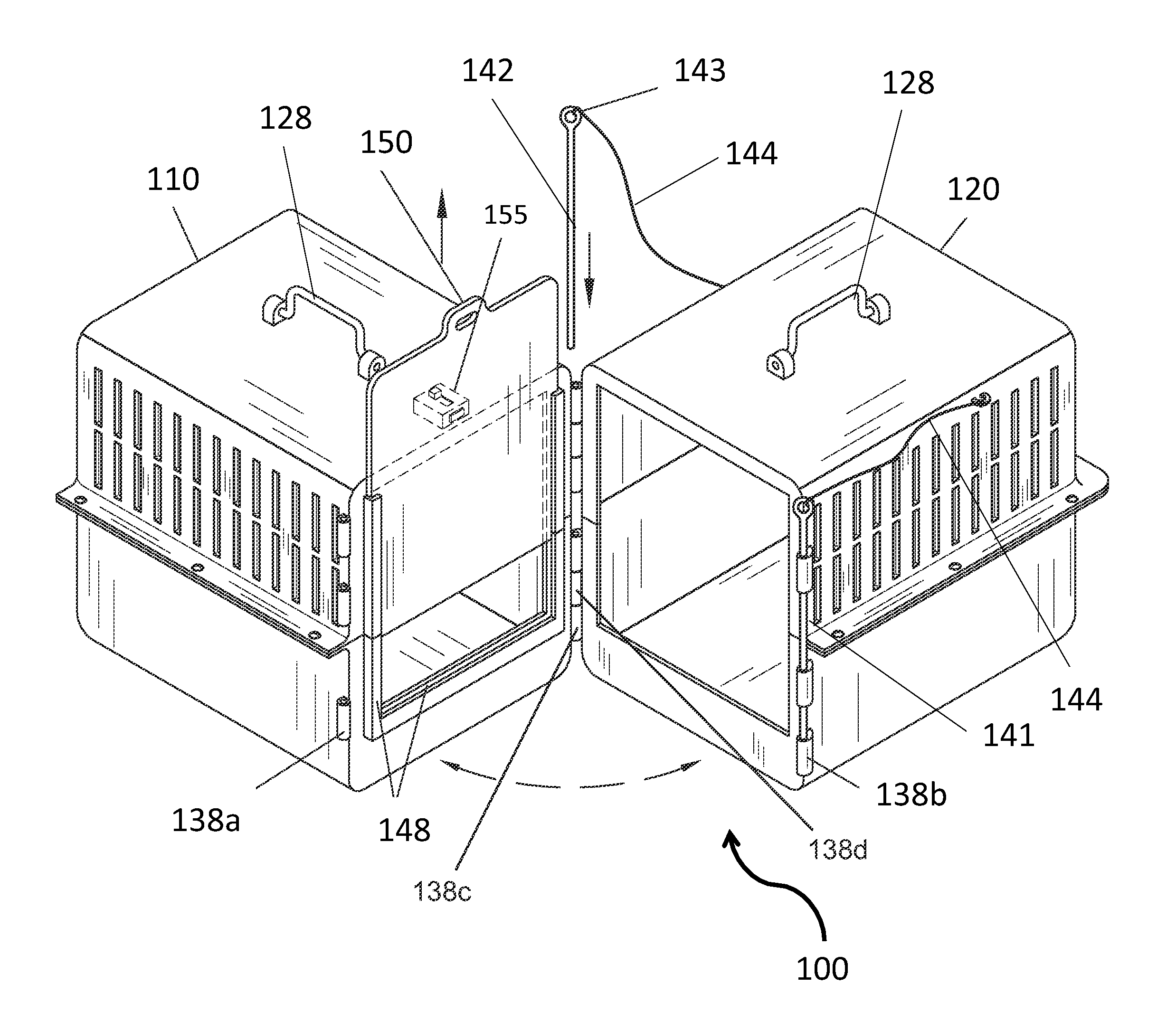 Pet crate device with separate container for bathroom