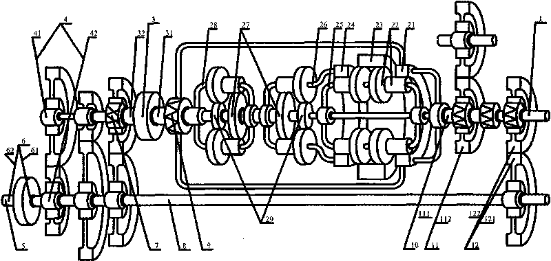 Compound closed planetary cone-shaped stepless speed change concurrent starter