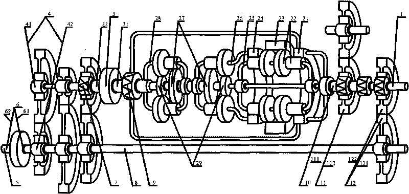 Compound closed planetary cone-shaped stepless speed change concurrent starter