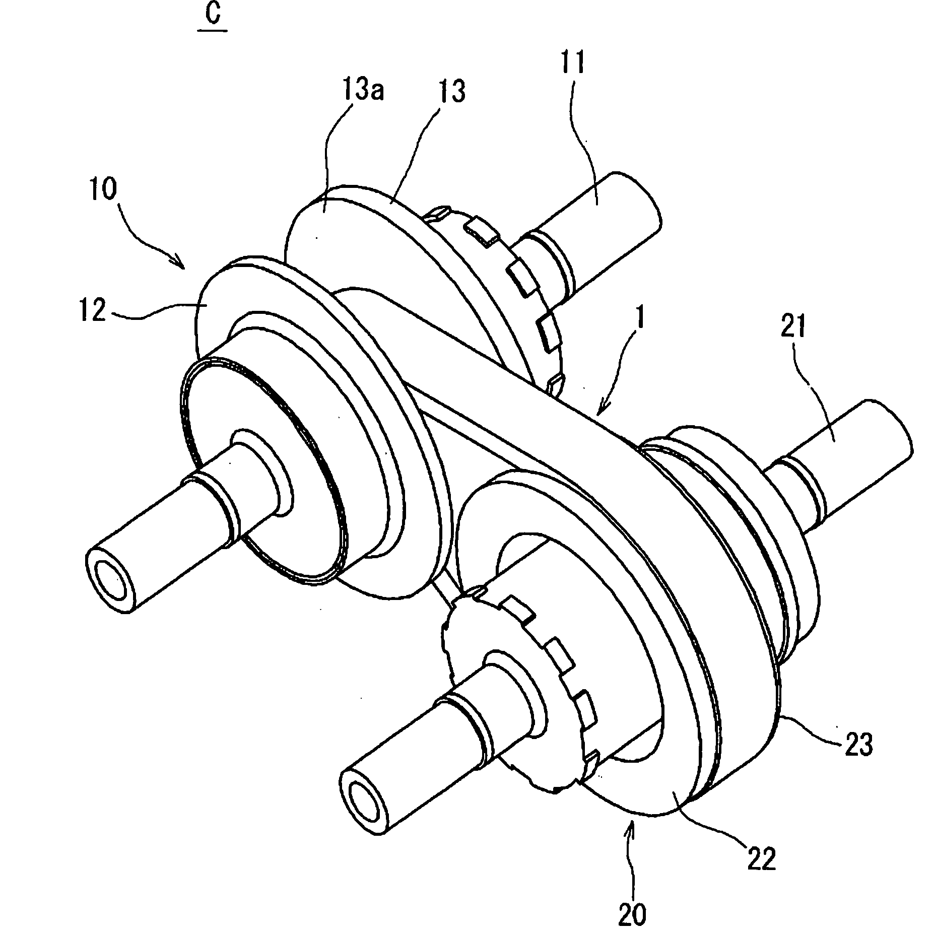 Method of pretensioning power transmission chain,device for said method and power transmission apparatus