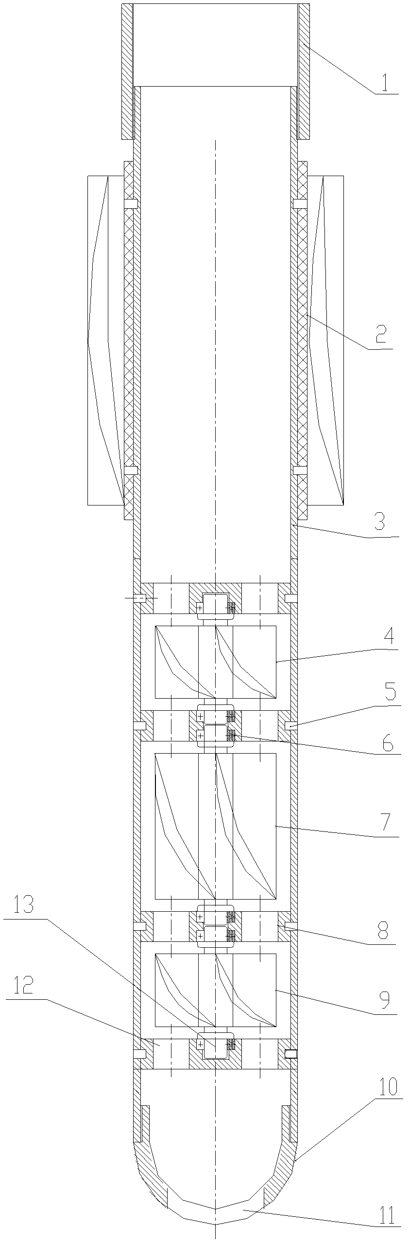 Downhole spiral flow shear vibration generator device