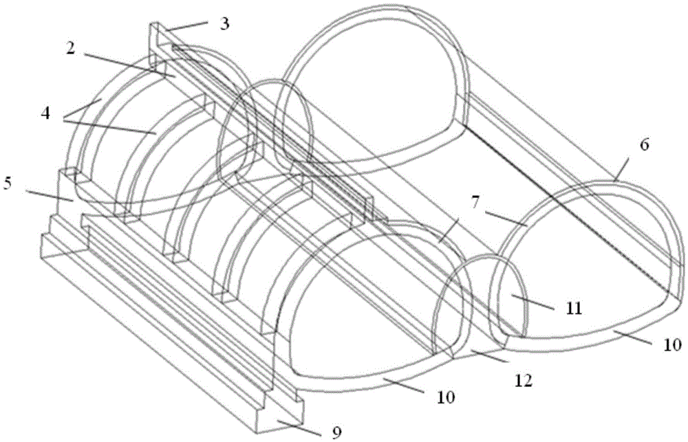 Construction method for permeable ribbed multiple-arch tunnel