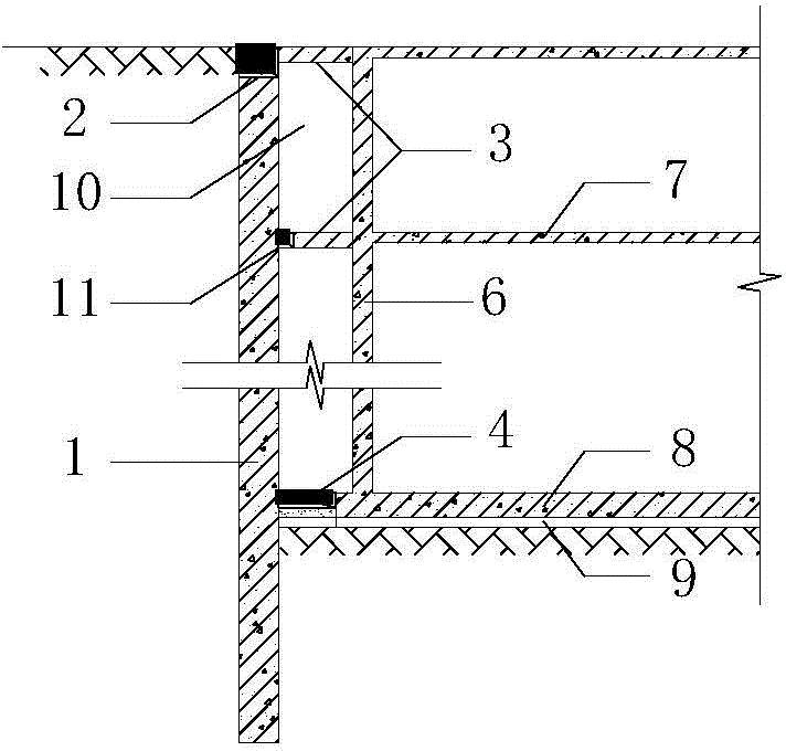 Construction method of permanent retaining system characterized by joint work of basement floor slabs and retaining piles