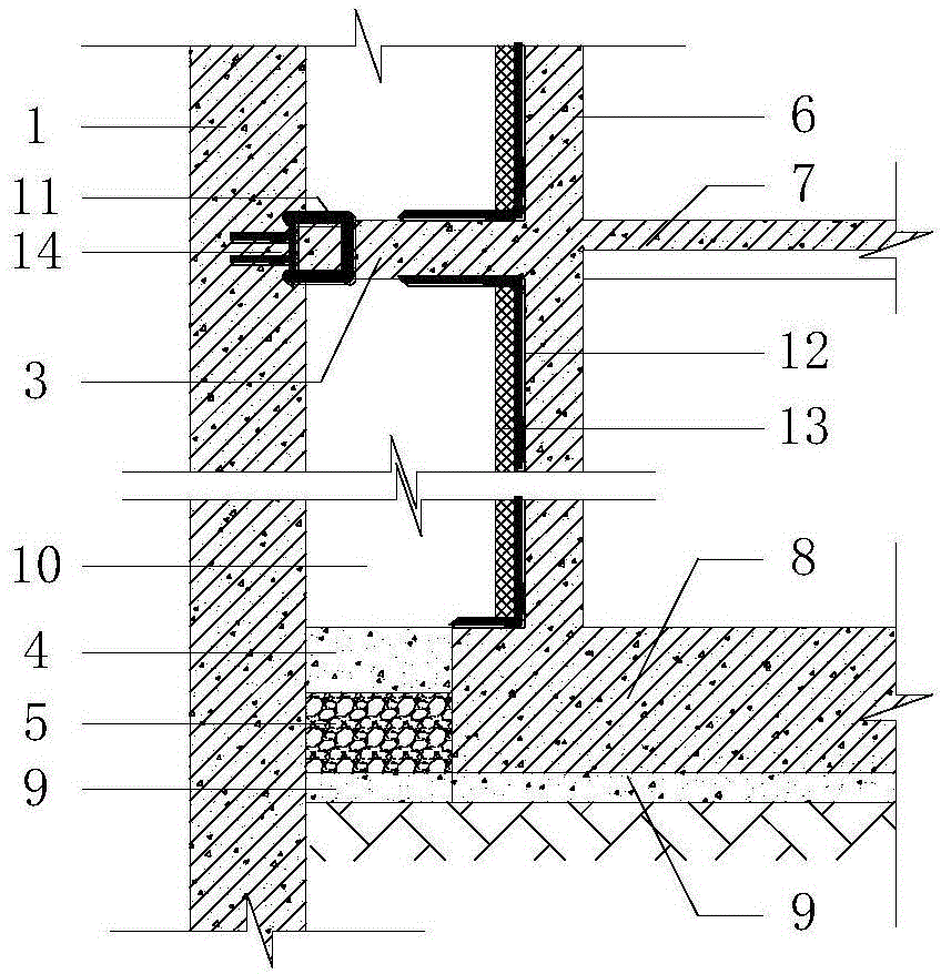 Construction method of permanent retaining system characterized by joint work of basement floor slabs and retaining piles