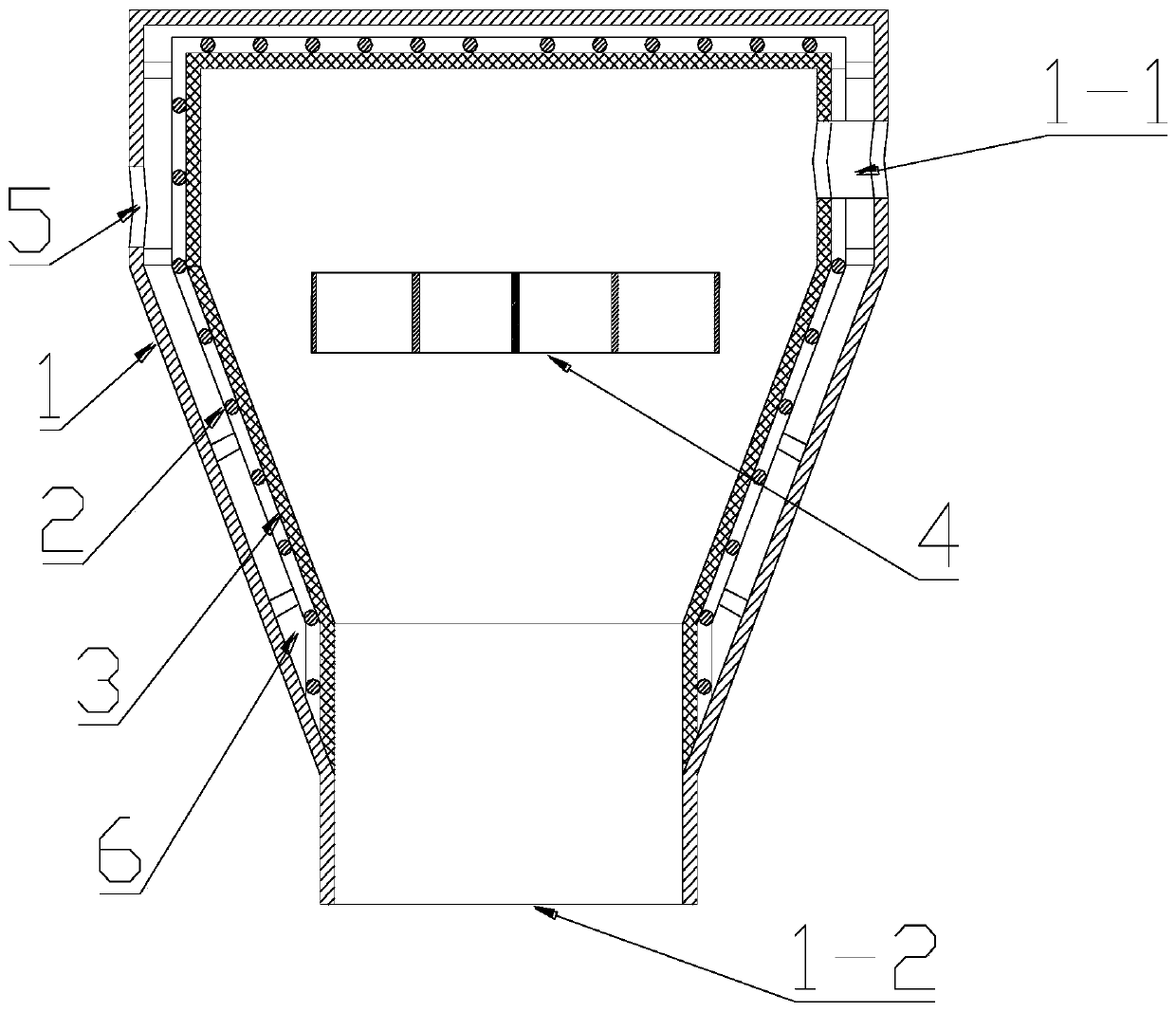 Buffer transition bin of foamed plastic vehicle-mounted cold pressing briquetting device