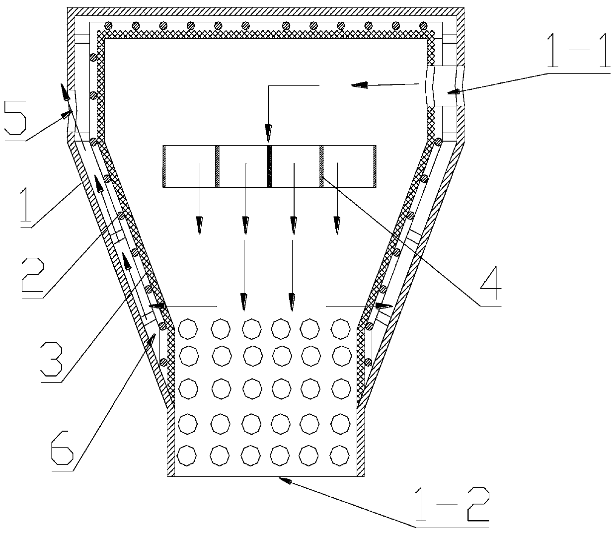 Buffer transition bin of foamed plastic vehicle-mounted cold pressing briquetting device