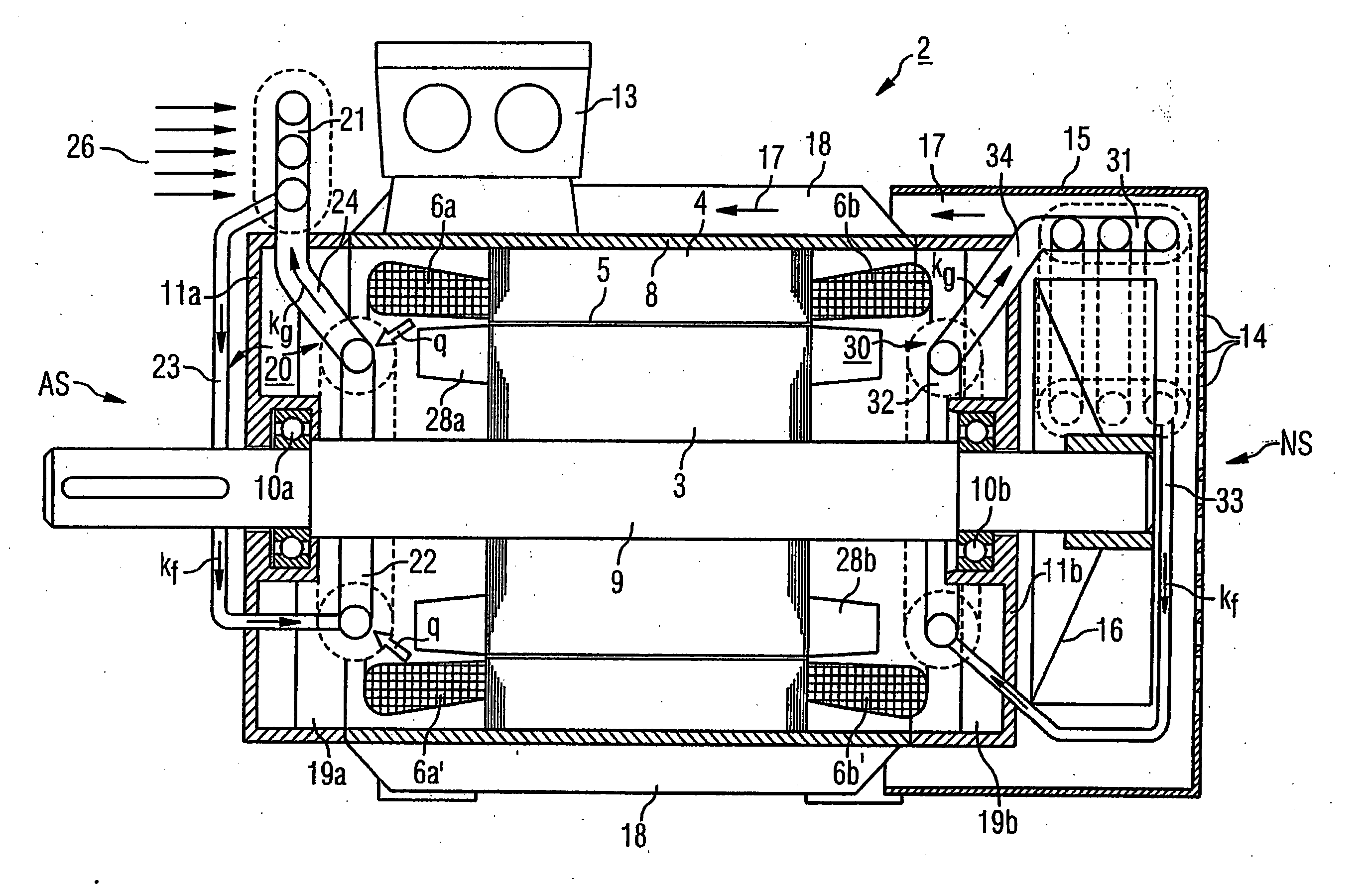 Electric machine with thermosiphon-type cooling system