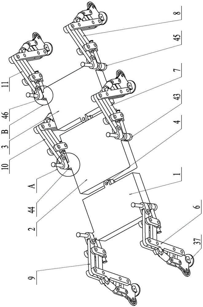 Six-wheel-foot type moving robot with three robot bodies