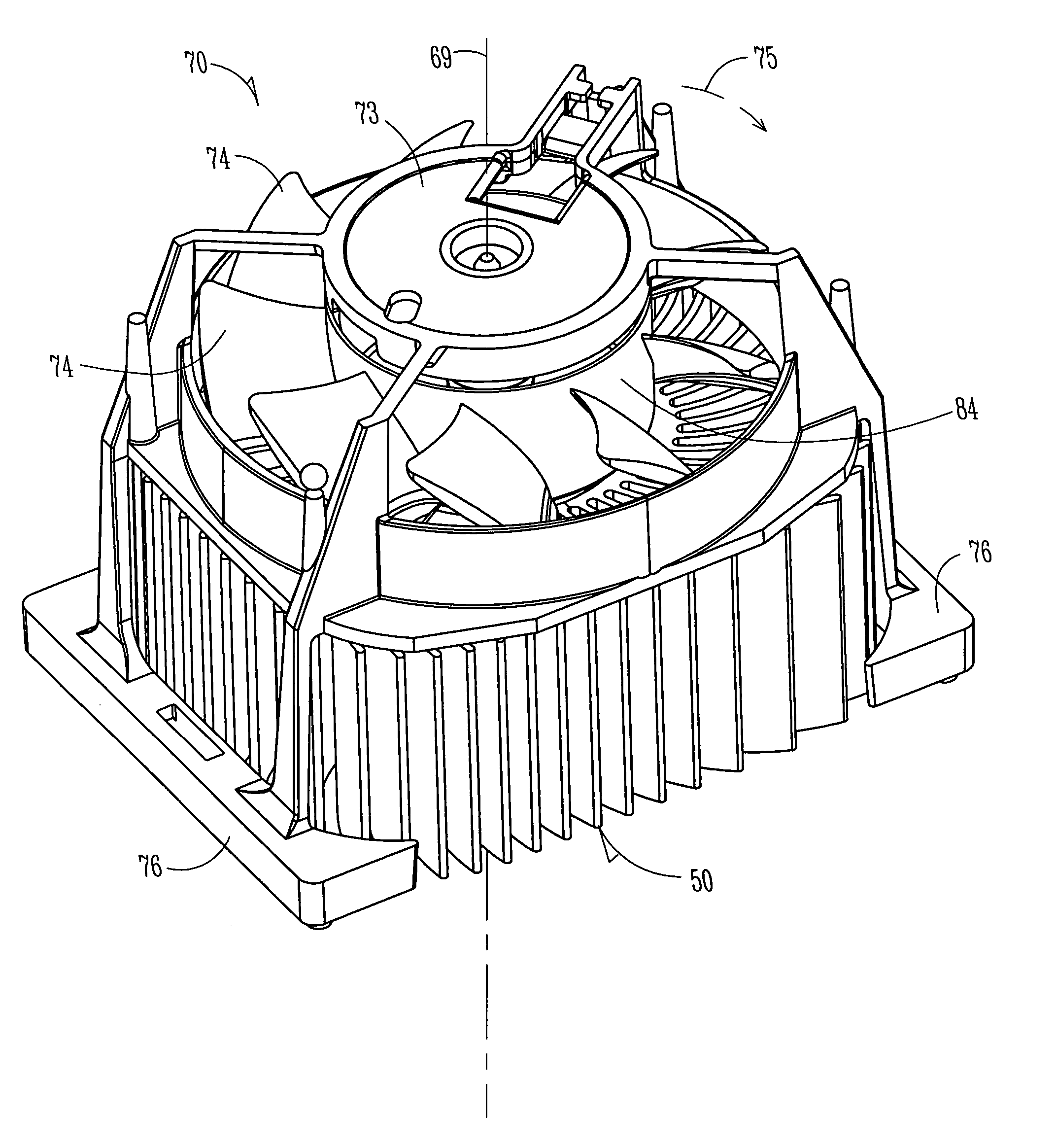 Electronic assemblies with high capacity curved and bent fin heat sinks and associated methods