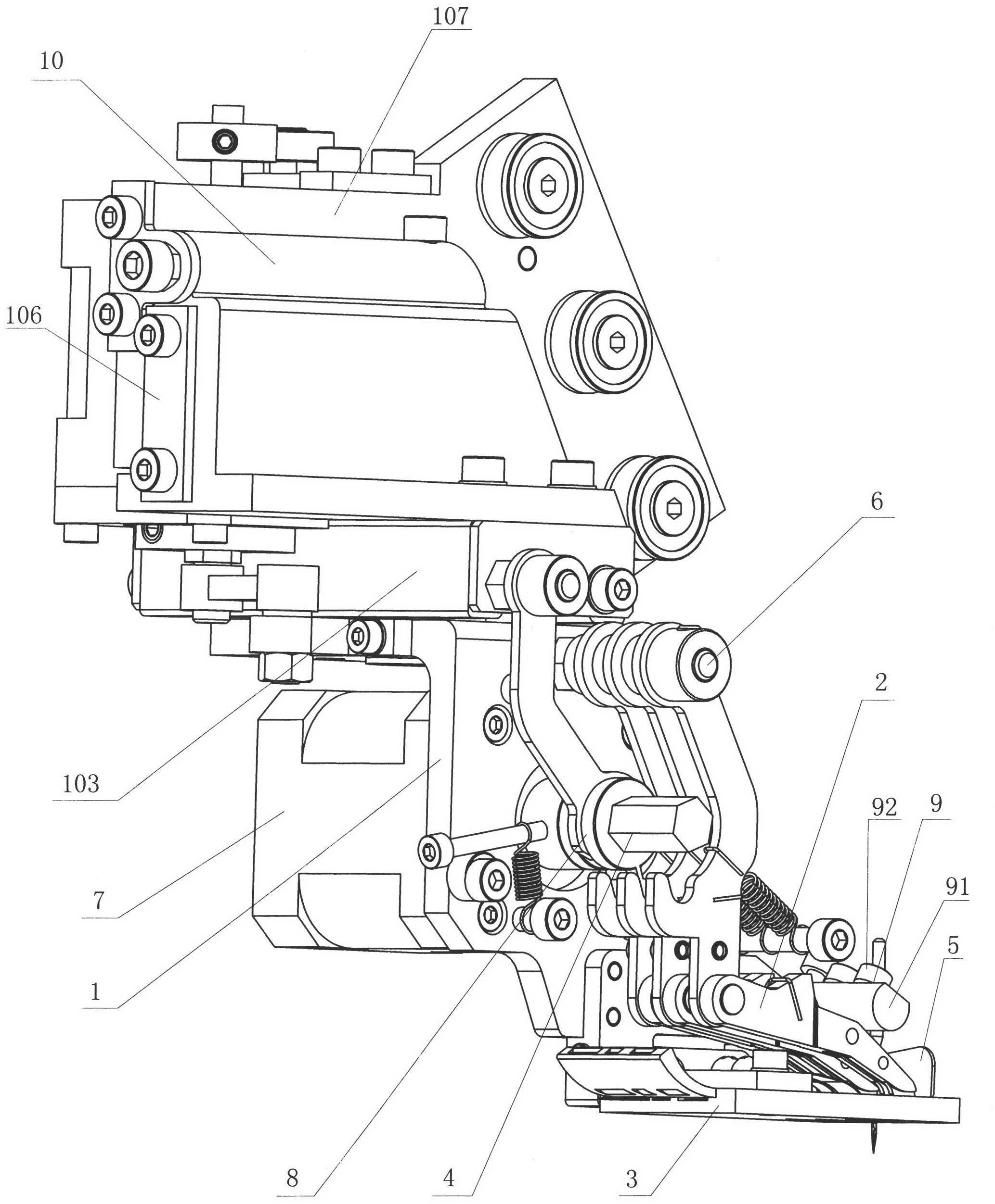 Three-gold embroidery side-by-side piece feeding mechanism