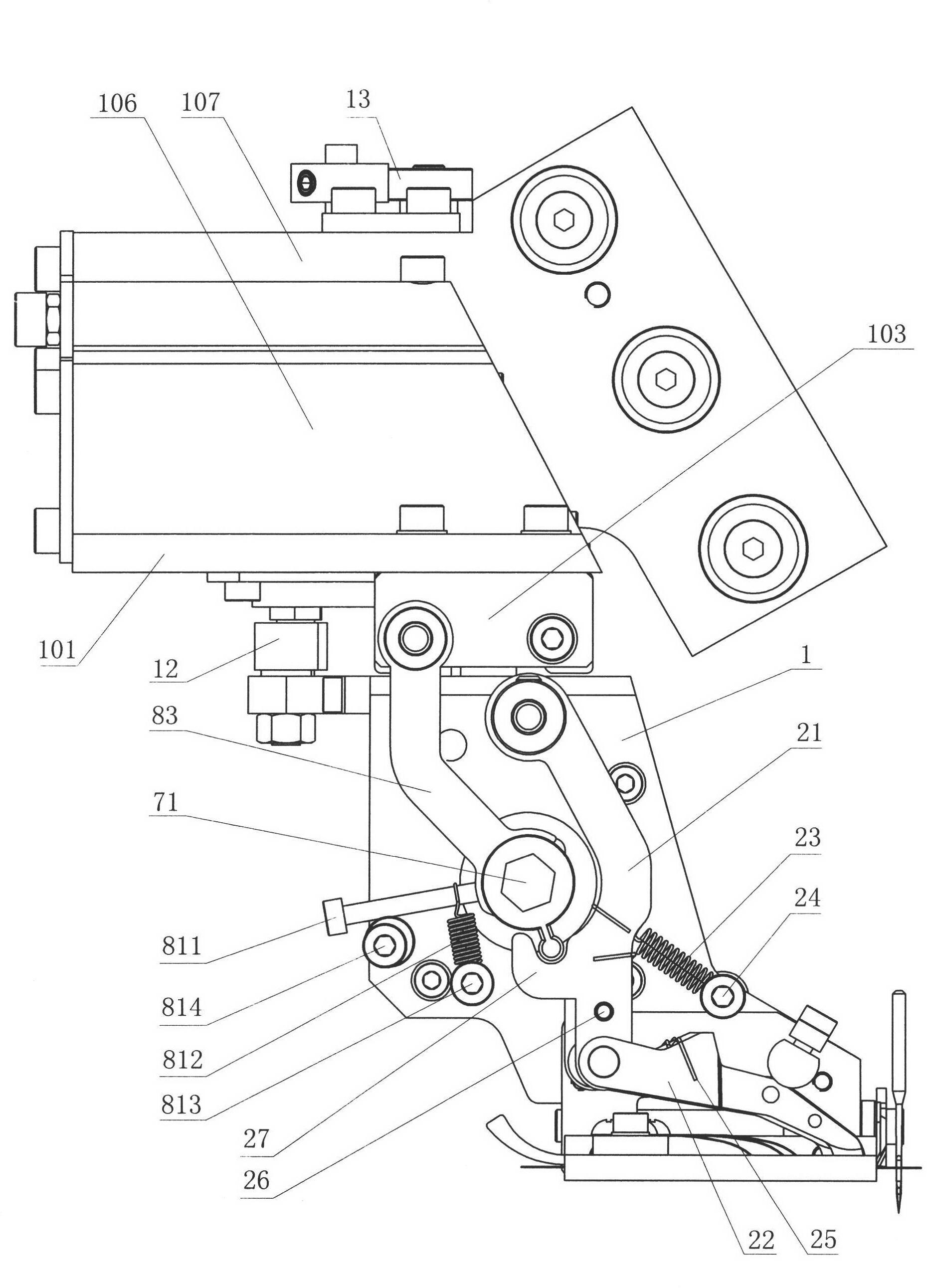 Three-gold embroidery side-by-side piece feeding mechanism