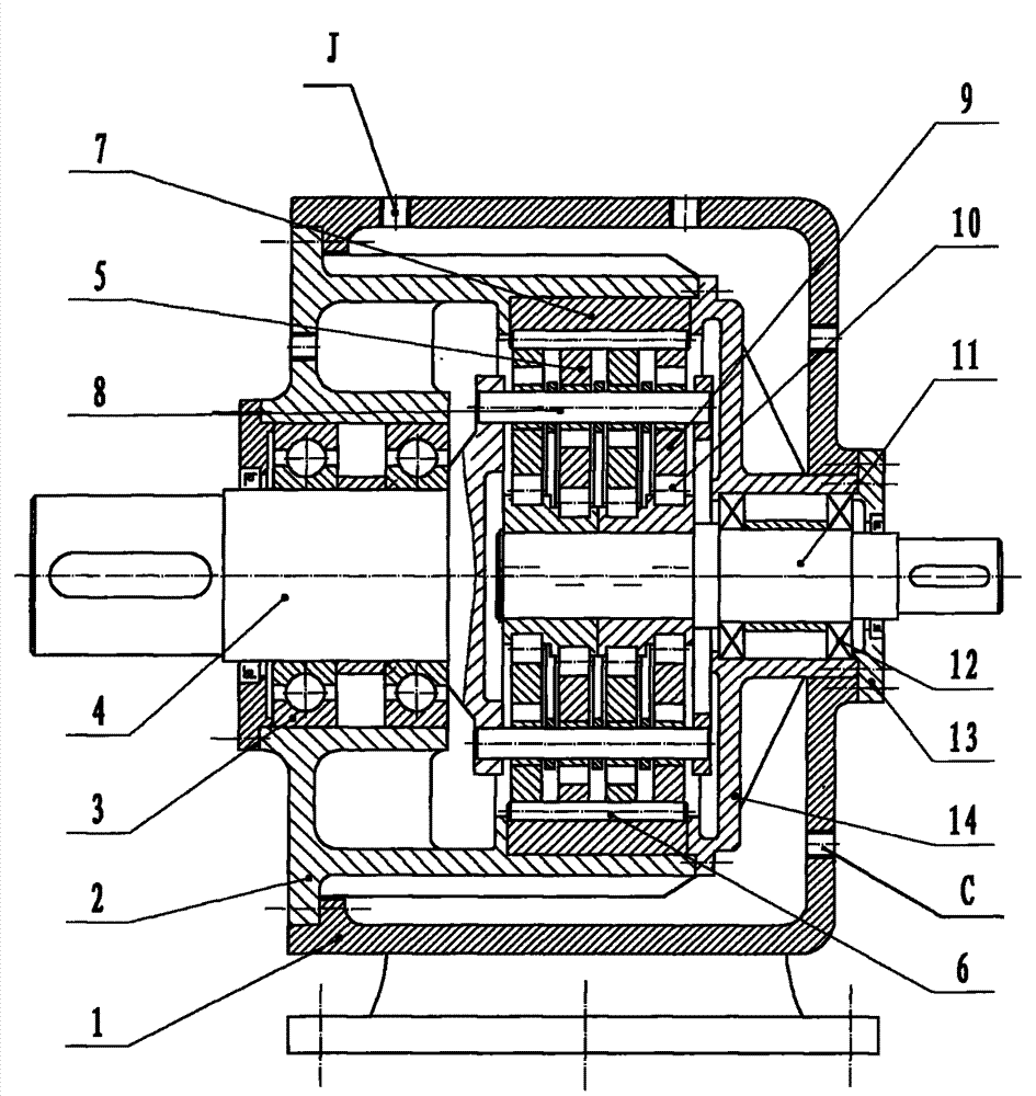 Box body interlayer water cooling high thermal power dynamic balance cycloidal reduction box