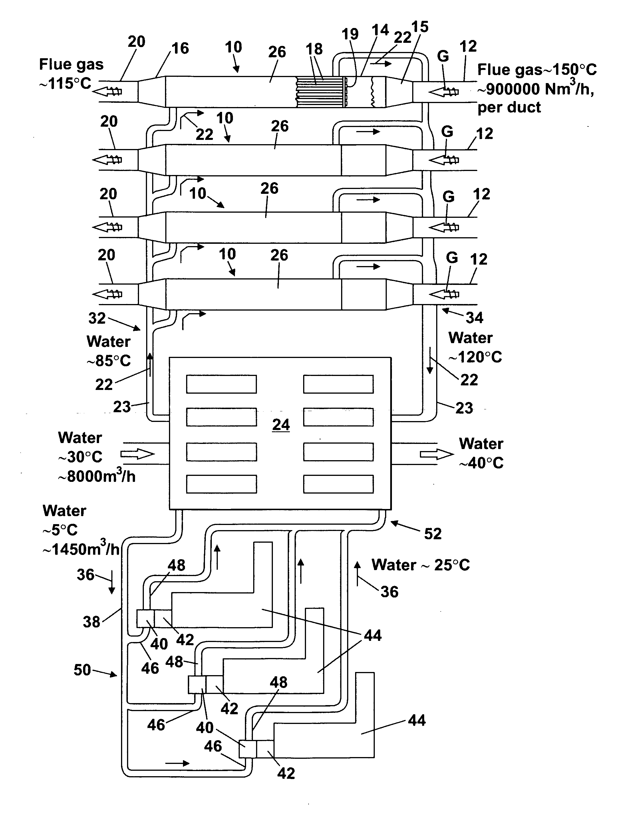 Flue gas cooling and cleaning system