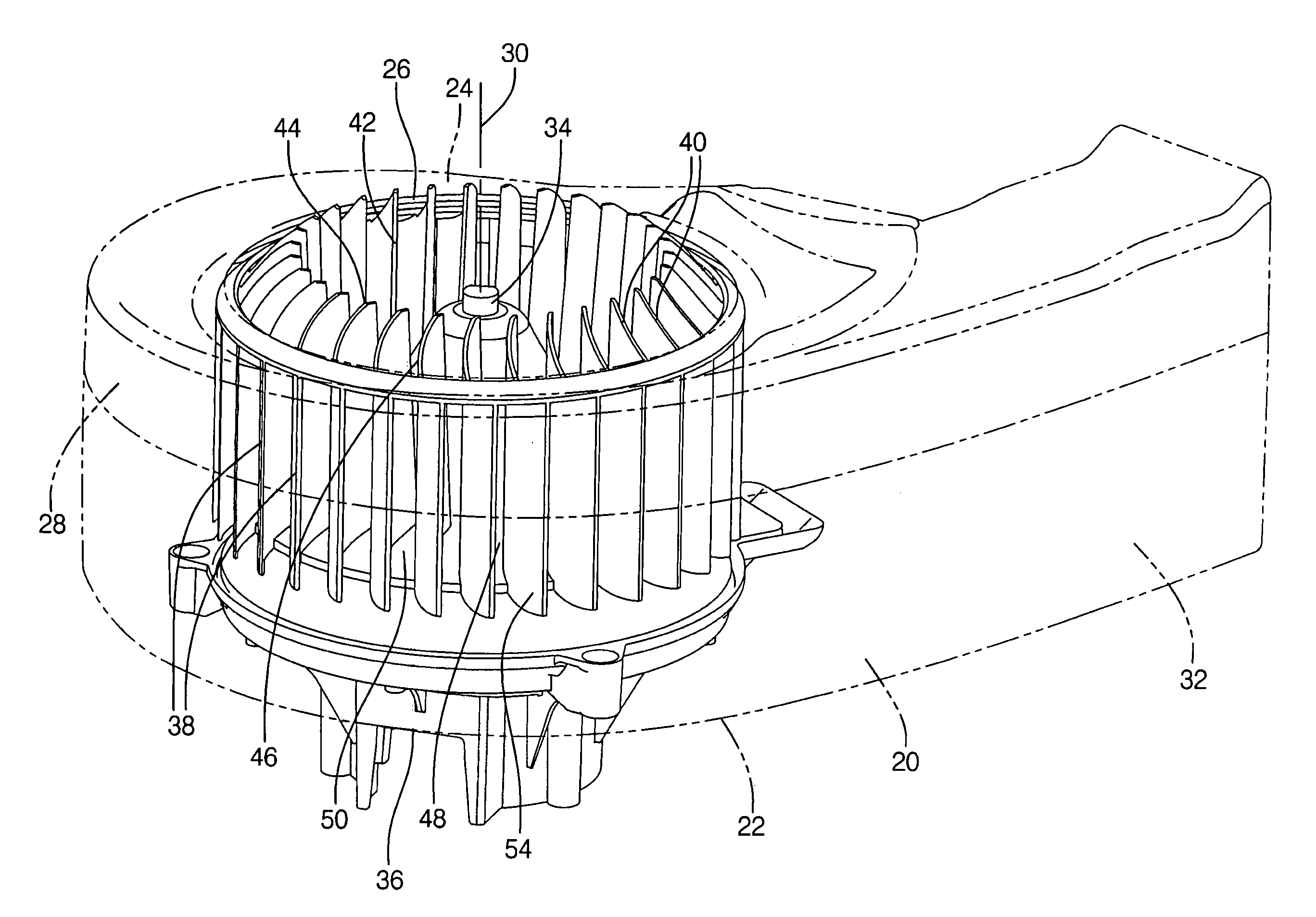 Fan and scroll design for high efficiency and low noise