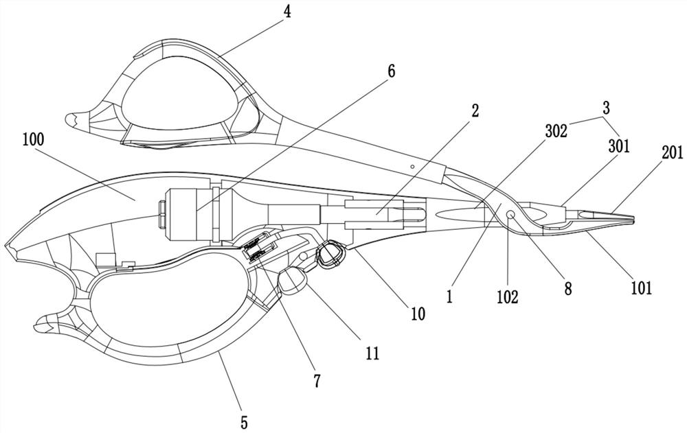 Single-time long-distance ultrasonic scissors with roll shearing function