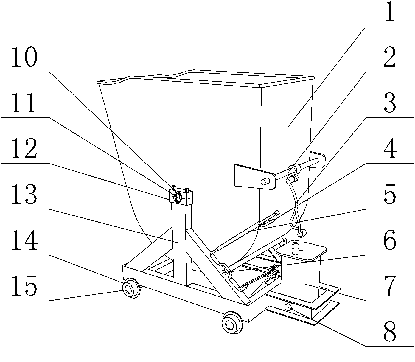 Small railcar with buffering unloading and empty hopper resetting