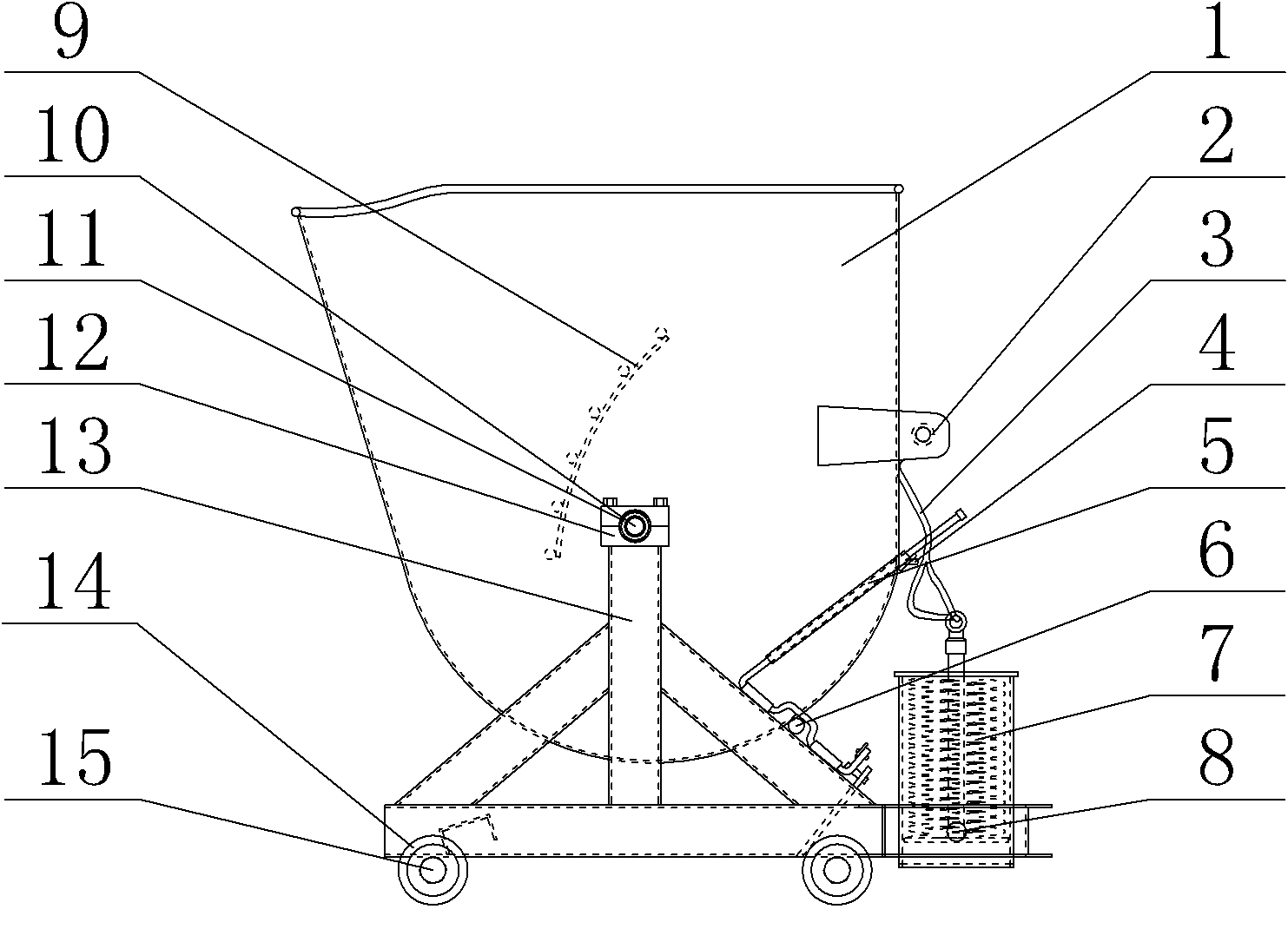 Small railcar with buffering unloading and empty hopper resetting