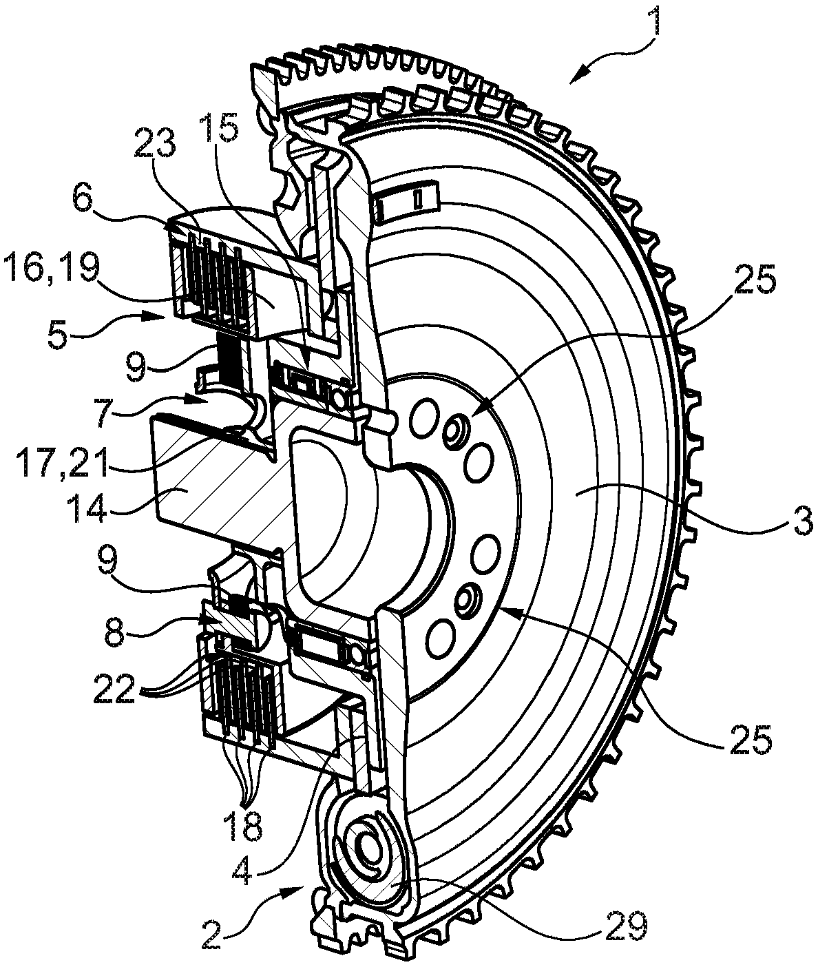 Clutch rotary vibration damper assembly having hybrid separating clutch integrated in rotating part of rotary vibration damper